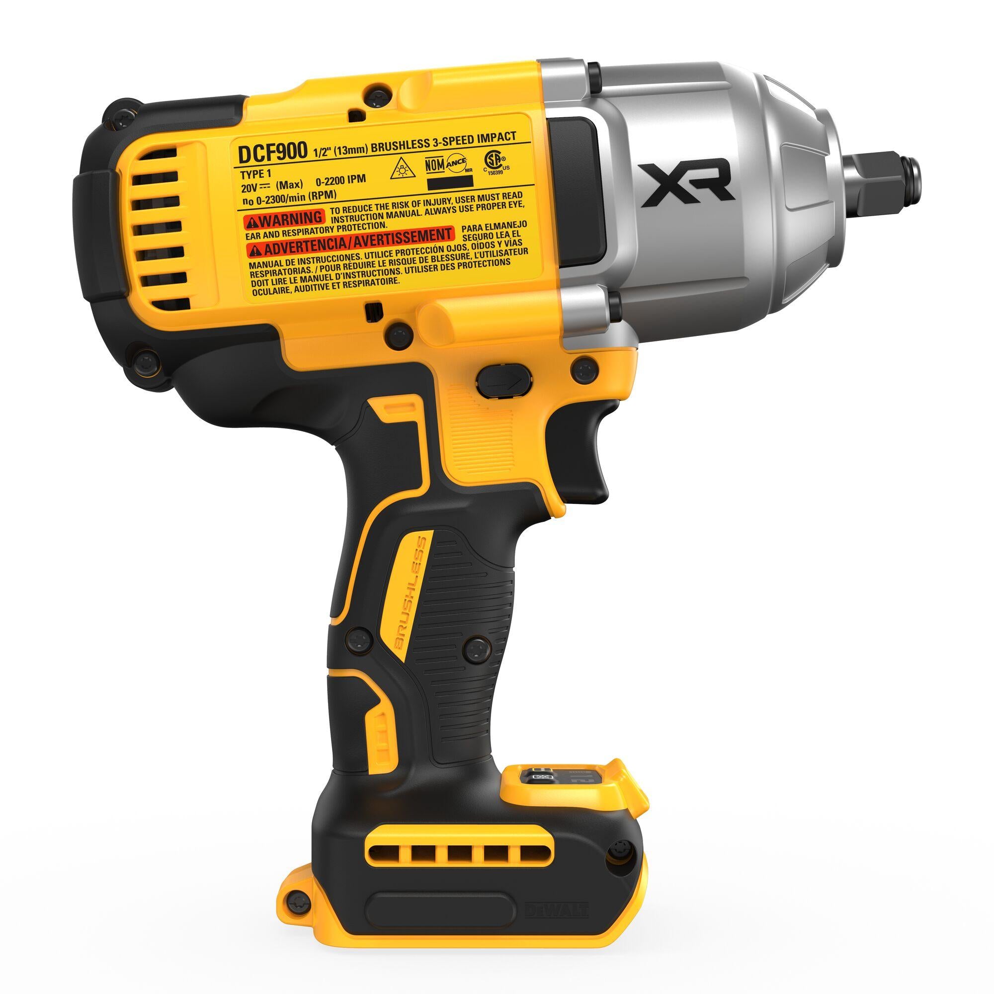 DeWALT® DCF900B Cordless Wrench, 1/2 in Drive Impact/Power Drive, 2200 bpm, 16800 in-lb Torque Rating, 20 V DC