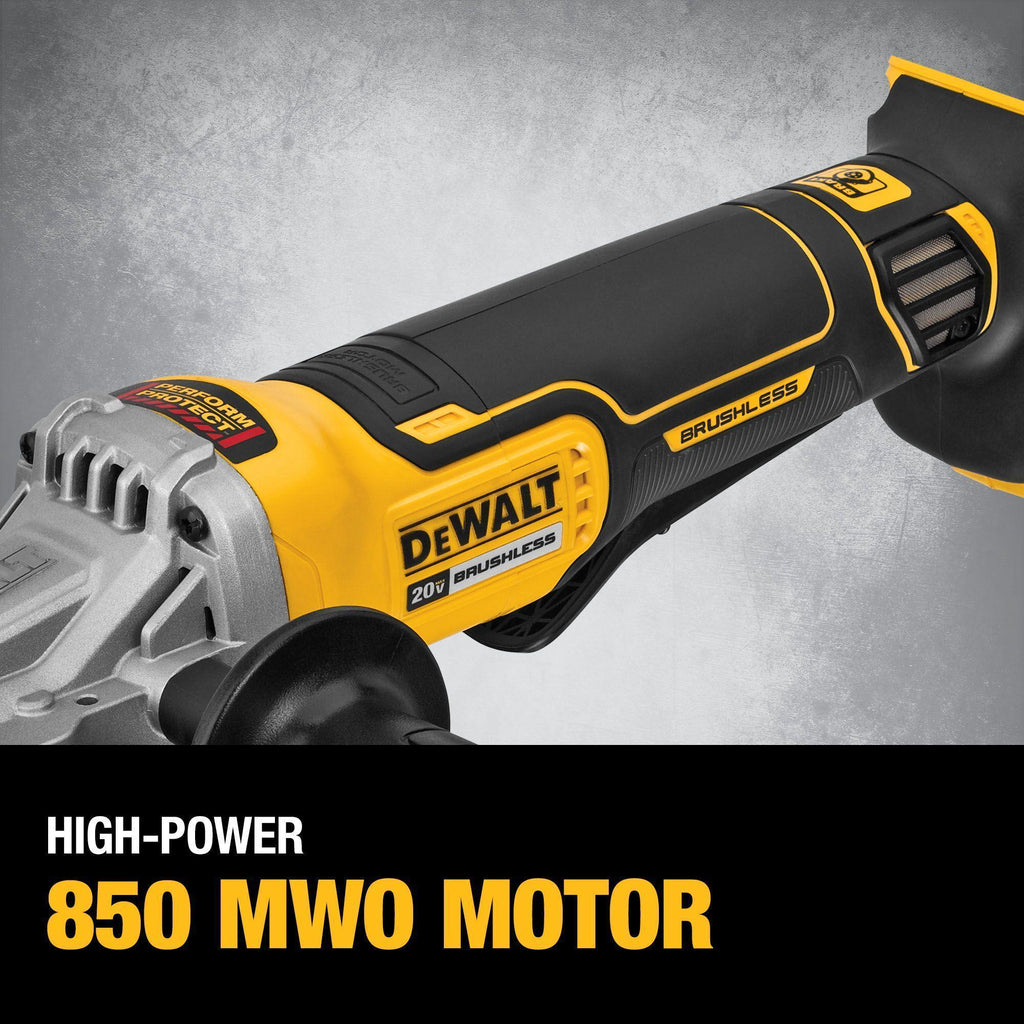 DeWALT® DCG413FB Small Cordless Angle Grinder, 5 in Dia Wheel, 5/8-11 Arbor/Shank, 20 V DC, Li-Ion Battery, Flathead Paddle Switch