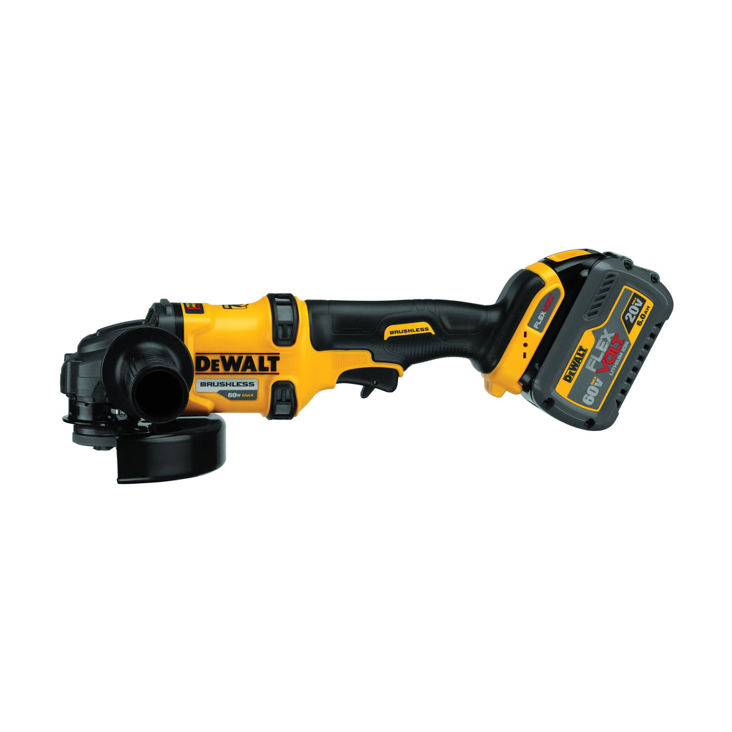 DeWALT® 60V MAX* FLEXVOLT™ DCG414T1 Brushless Cordless Angle Grinder With Kickback Brake, 6 in Dia Wheel, 5/8 in Arbor/Shank, 60 VDC, Li-Ion Battery, 1 Batteries, Trigger Switch, Tool Only