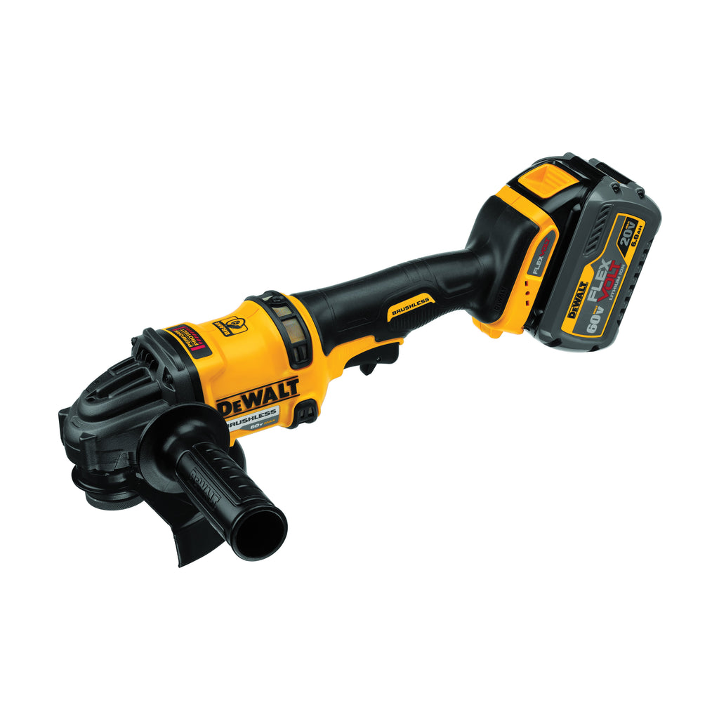 DeWALT® 60V MAX* FLEXVOLT™ DCG414T1 Brushless Cordless Angle Grinder With Kickback Brake, 6 in Dia Wheel, 5/8 in Arbor/Shank, 60 VDC, Li-Ion Battery, 1 Batteries, Trigger Switch, Tool Only