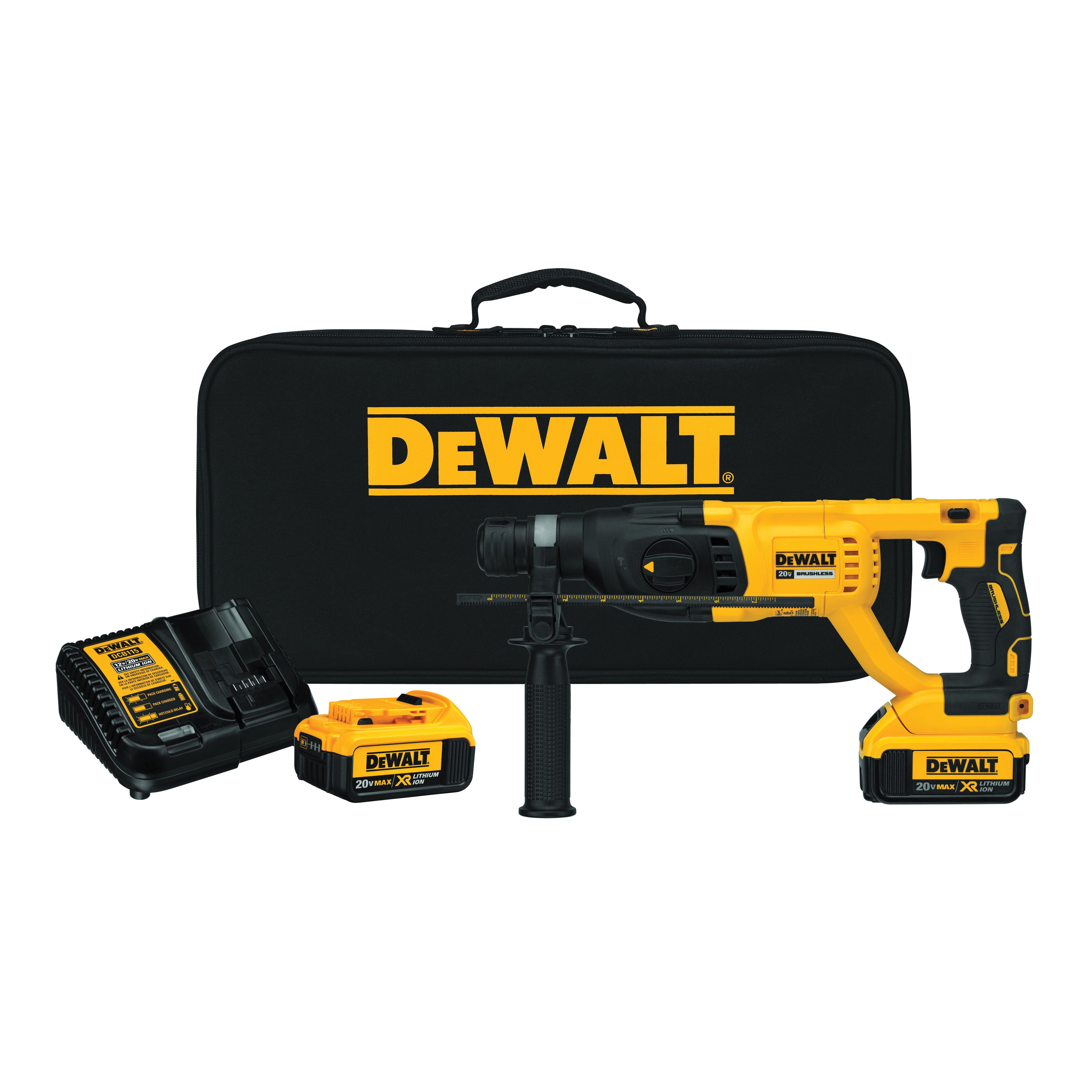 DeWALT® DCH133M2 Brushless Cordless Rotary Hammer Kit, 1 in SDS Plus® Chuck, 20 V DC, 0 to 1500 rpm No-Load, Li-Ion Battery