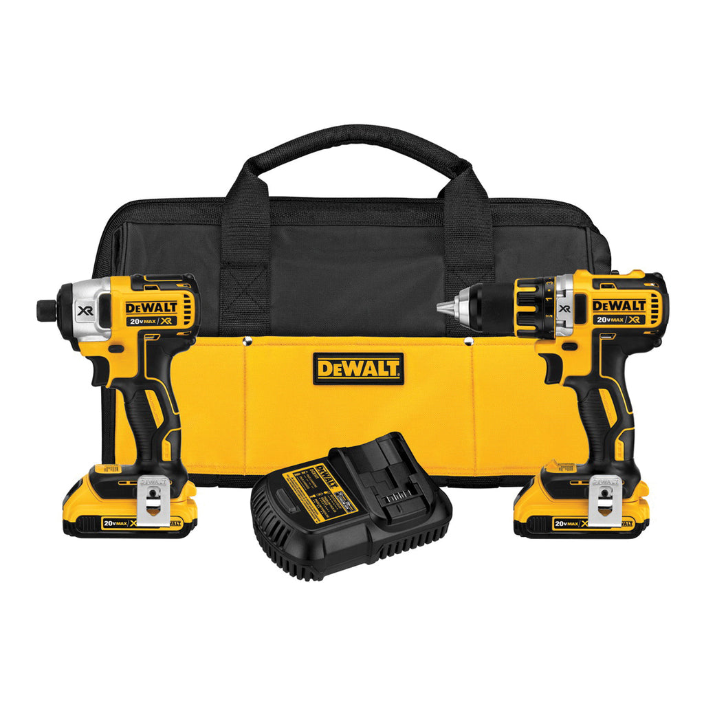 DeWALT® 20V MAX* XR™ DCK281D2 Compact Cordless Combination Kit, Tools: Drill Driver, Impact Driver, 20 V, 2 Ah Lithium-Ion, Brushed Motor