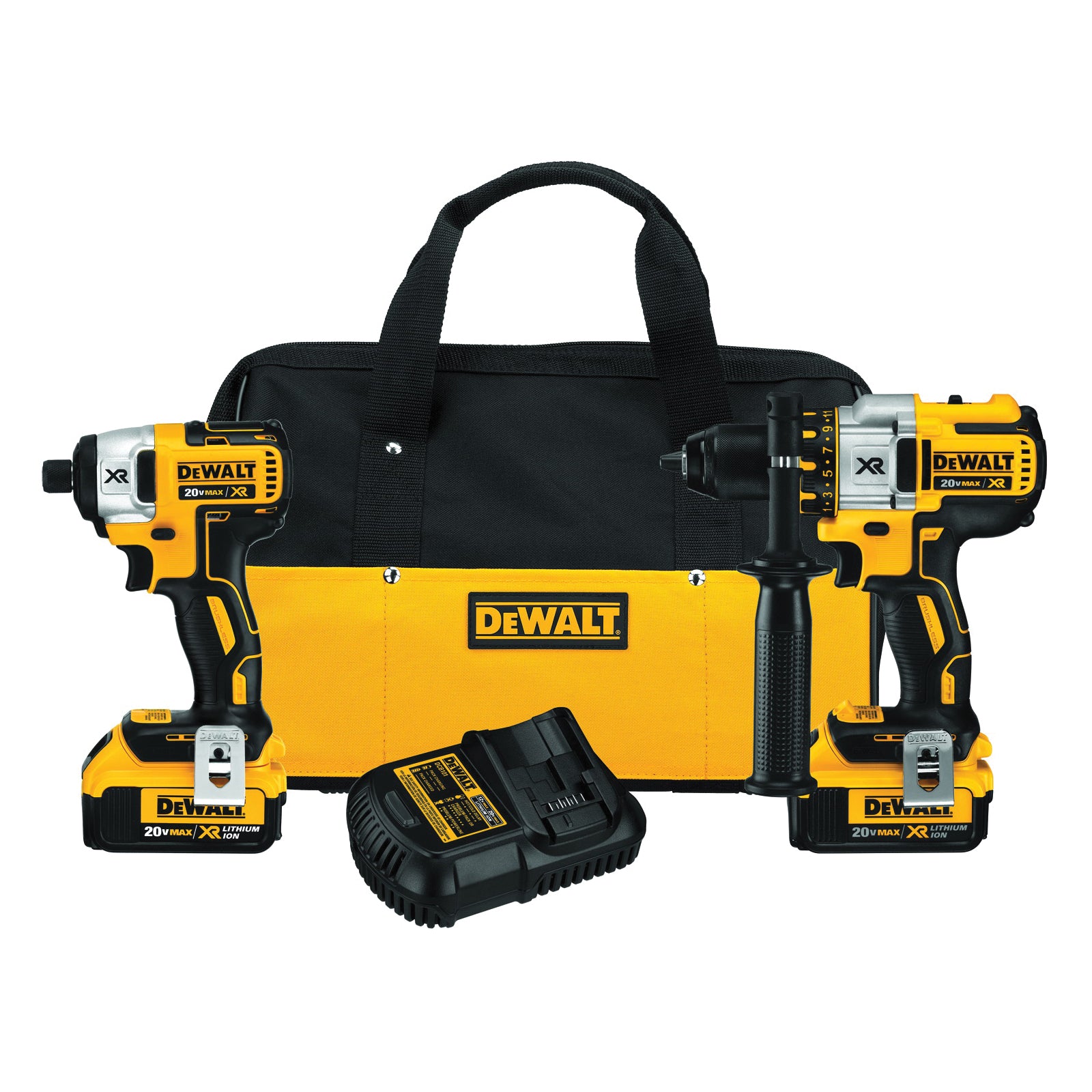 DeWALT® DCK296M2 Compact Cordless Combination Kit, Tools: Hammer Drill, Impact Driver, 20 V, 4 Ah Lithium-Ion