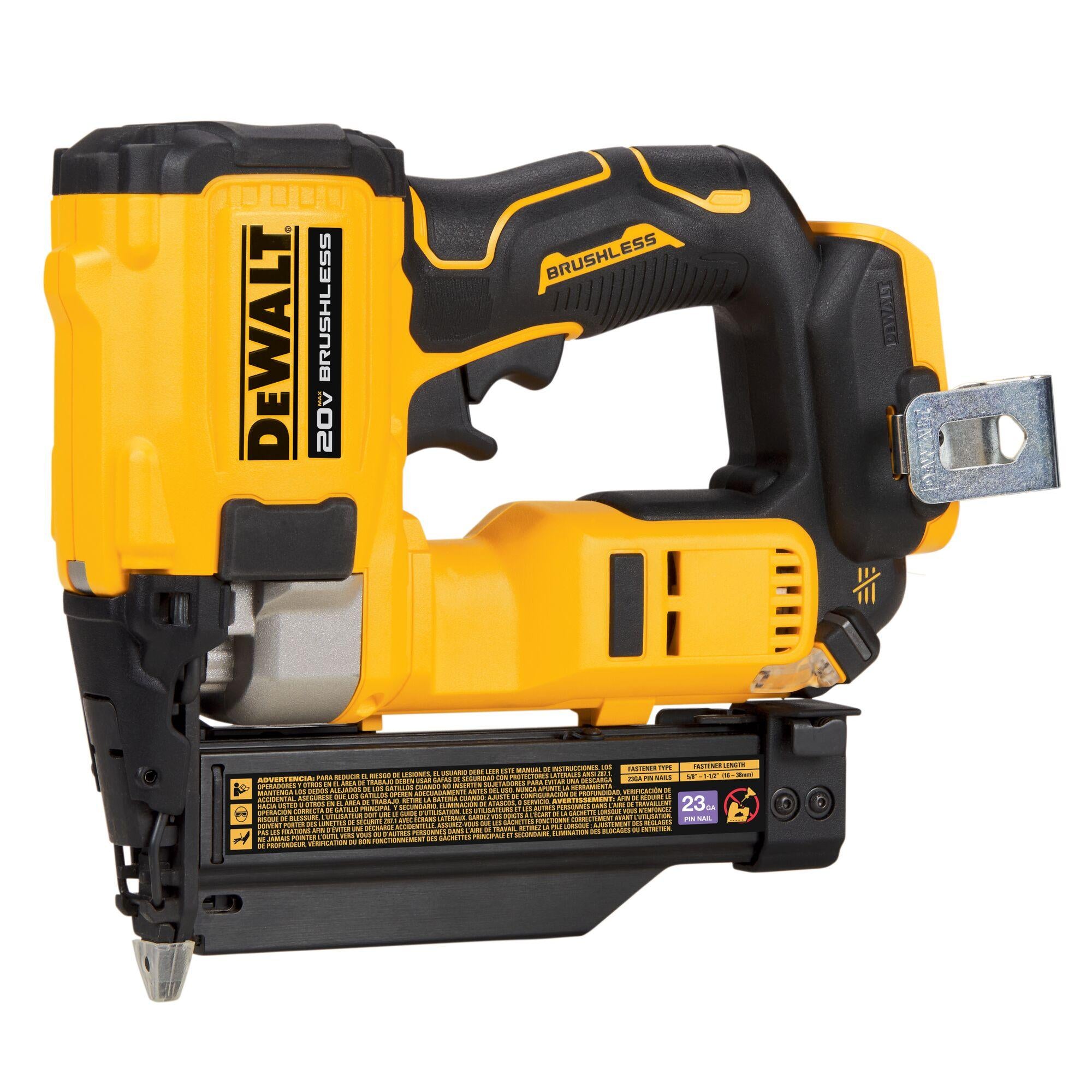 DeWALT® DCN623B Pin Nailer, 5/8 to 1-1/2 in Fastener, For Fastener Type: 23 ga Pin Nails, 2000 Nails Magazine, Power Source: Battery Powered