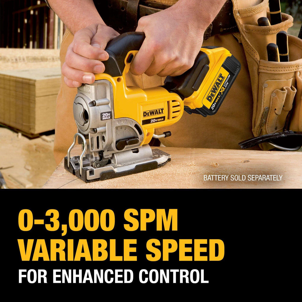 DeWALT® DCS331B 20V MAX* Cordless Jig Saw, 20 V DC, For Blade Shank: T-Shank, 11-1/4 in OAL, Li-Ion Battery, Tool Only