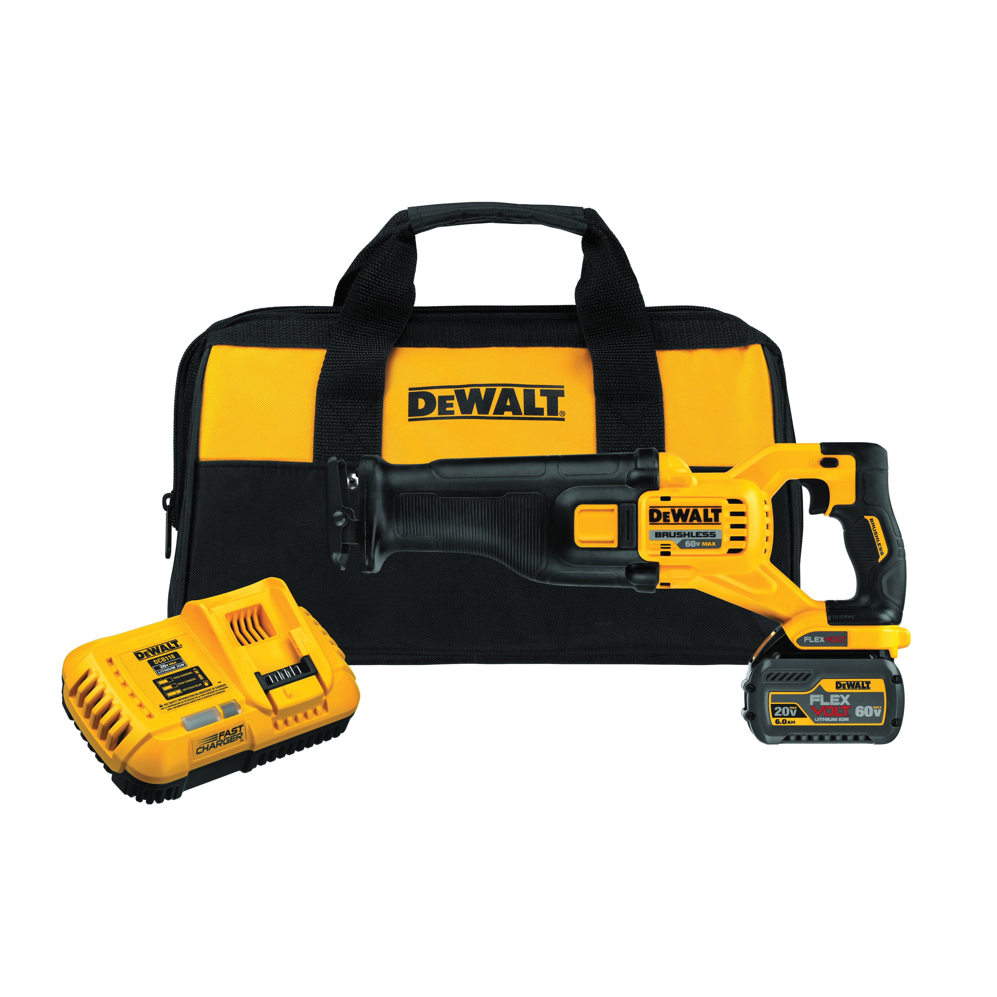 DeWALT® 60V MAX* FLEXVOLT™ DCS388T1 Brushless Cordless Reciprocating Saw With (1) Battery Kit, 1-1/8 in L Stroke, 0 to 3000 spm, Straight Stroke, 60 V, 17.725 in OAL