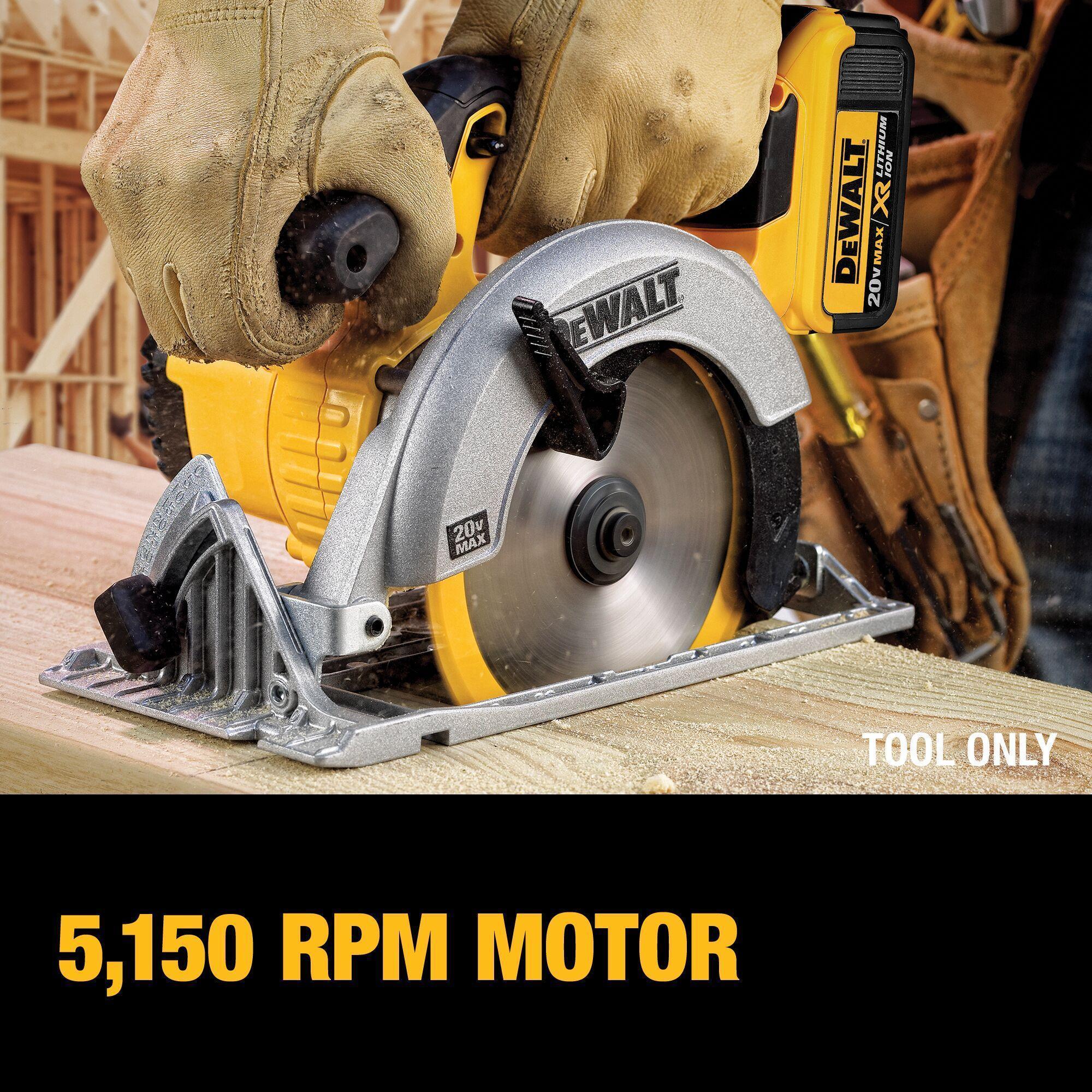 DeWALT® DCS391B Cordless Circular Saw, 6-1/2 in Dia Blade, 5/8 in Arbor/Shank, 20 V DC, 1-5/8 in at 45 deg, 2-1/4 in at 90 deg D Cutting, Li-Ion Battery, Left Blade Side