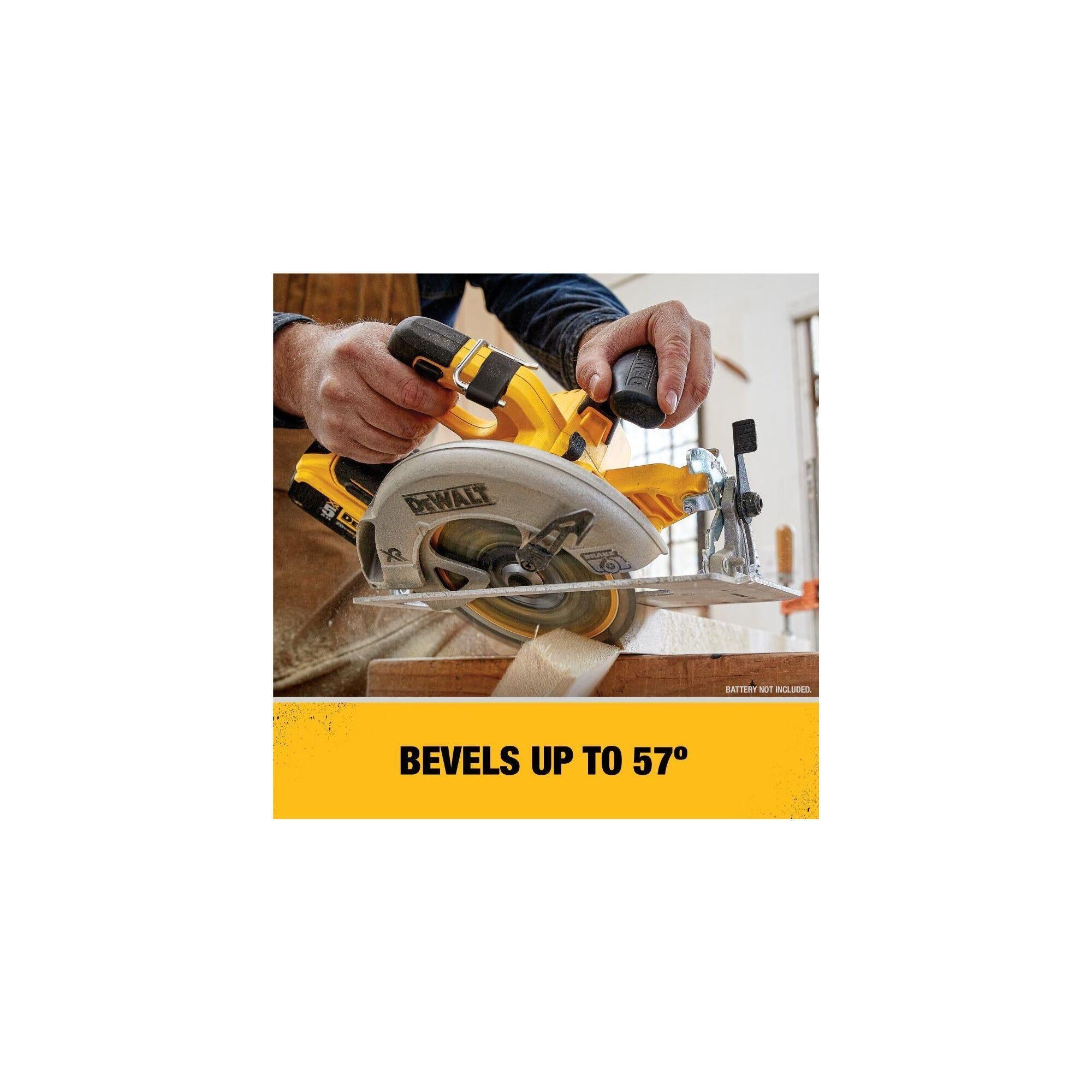 DeWALT® DCS570P1 XR® Brushless Motor Rear Pivot Cordless Circular Saw Kit, 7-1/4 in Dia Blade, 5/8 in Arbor/Shank, 20 V DC, Li-Ion Battery, Right Blade Side