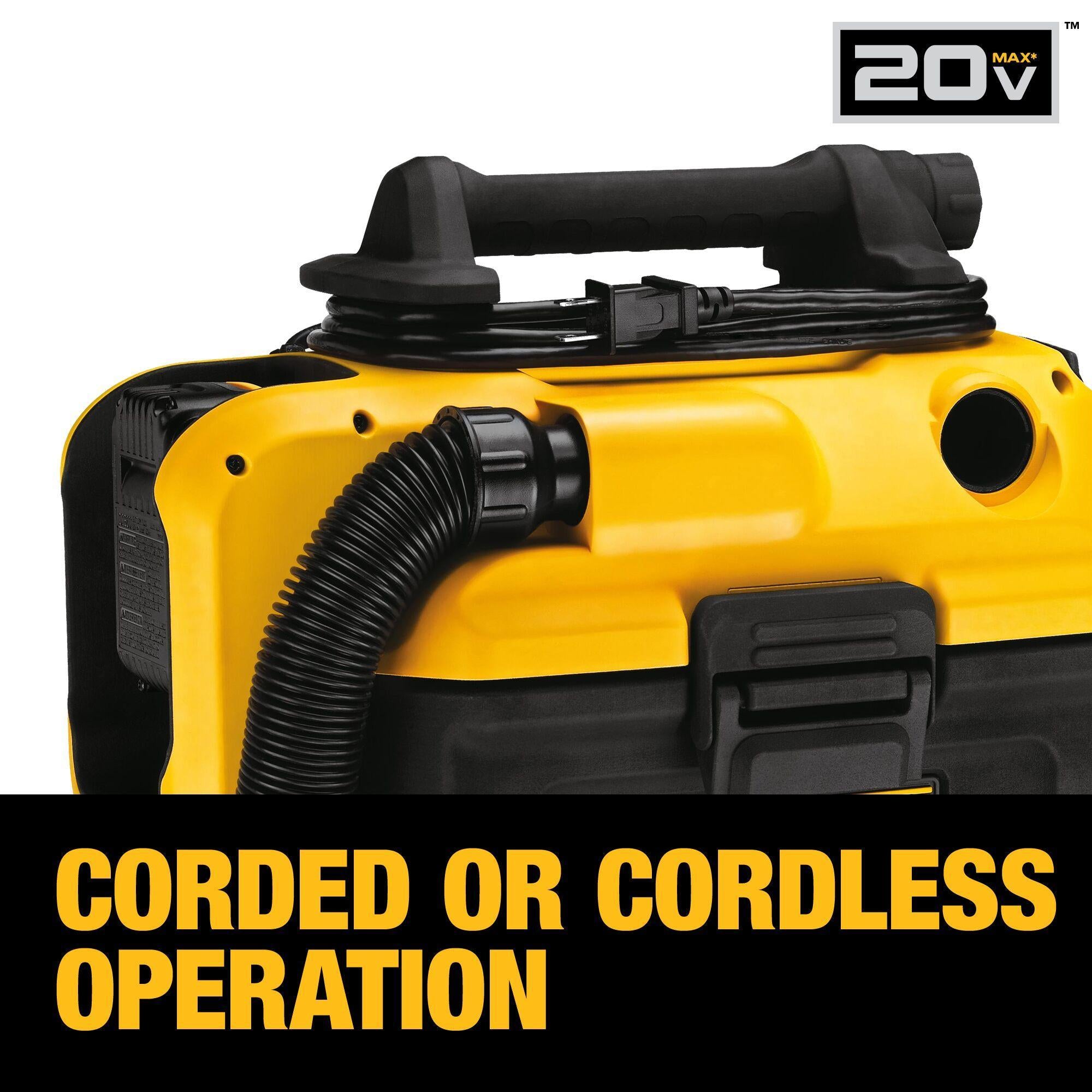 DeWALT® DCV581H Industrial Wet/Dry Vacuum, 8 A, 2 gal Tank, 18/20 V DC