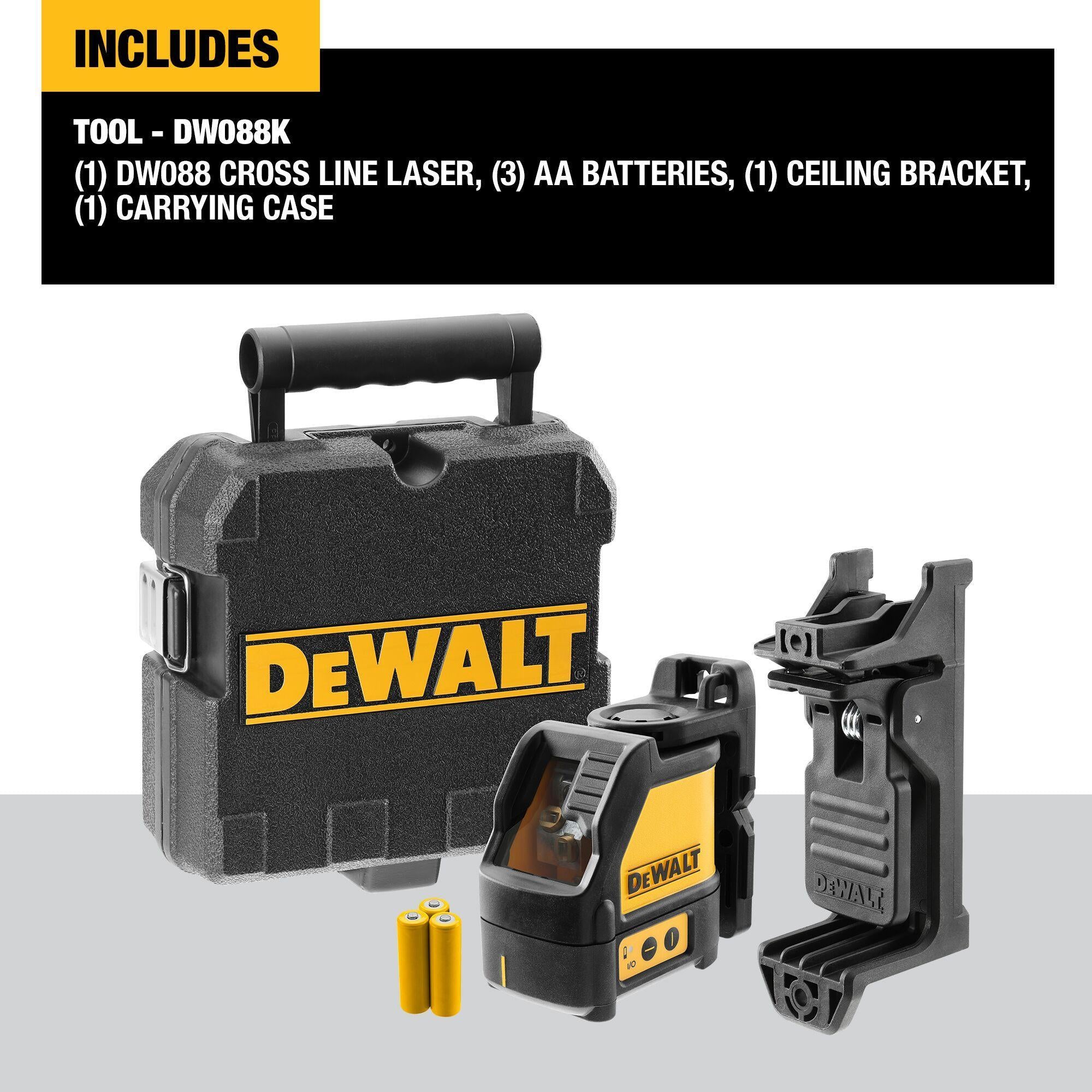 DeWALT® DW088K Self-Leveling Line Laser, +/-0.3 mm/m Accuracy, +/-4 deg Auto Leveling, 2 Beams