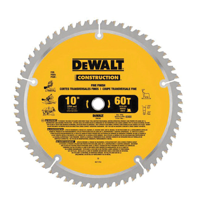 DeWALT® Guaranteed Tough® DW3106P5 Combo Large Diameter Thin Kerf Circular Saw Blade, 10 in Dia x 0.069 in THK, 5/8 in Arbor, Carbide Blade, 32/60 Teeth