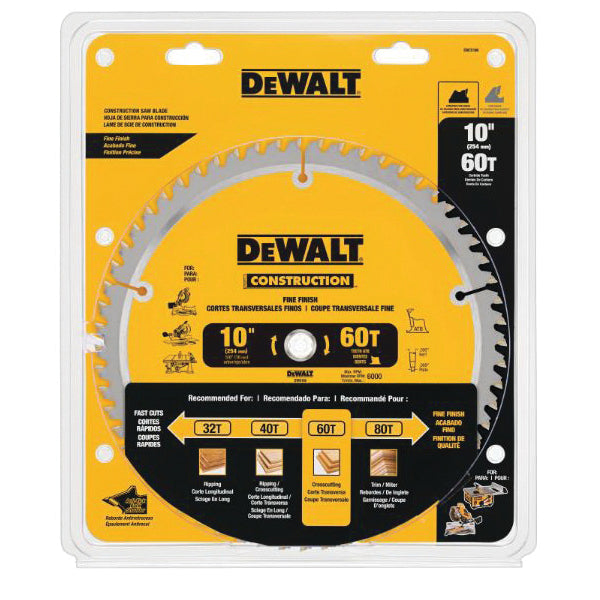 DeWALT® Guaranteed Tough® DW3106P5 Combo Large Diameter Thin Kerf Circular Saw Blade, 10 in Dia x 0.069 in THK, 5/8 in Arbor, Carbide Blade, 32/60 Teeth