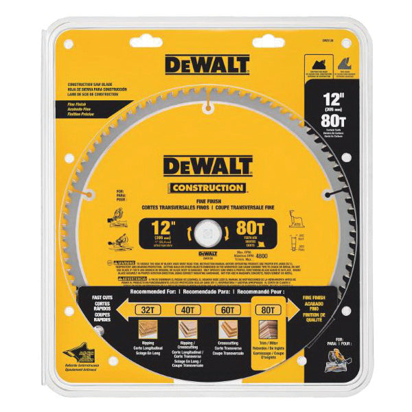 DeWALT® Guaranteed Tough® DW3128P5 Combo Large Diameter Thin Kerf Circular Saw Blade, 12 in Dia x 0.069 in THK, 1 in Arbor, Carbide Blade, 32/80 Teeth