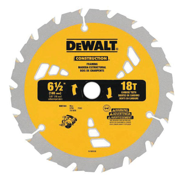DeWALT® DW9158X Small Diameter Small Diameter Combo Circular Saw Blade, 6-1/2 in Dia x 0.039 in THK, 5/8 in Arbor, Steel Blade, 24/18 Teeth
