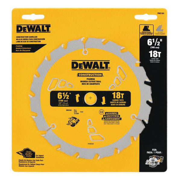 DeWALT® DW9158X Small Diameter Small Diameter Combo Circular Saw Blade, 6-1/2 in Dia x 0.039 in THK, 5/8 in Arbor, Steel Blade, 24/18 Teeth