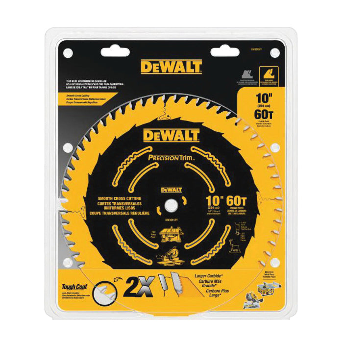 DeWALT® Precision Trim™ DW3218PT Circular Saw Blade, 10 in Dia x 0.071 in THK, 5/8 in Arbor, Carbide Blade, 80 Teeth