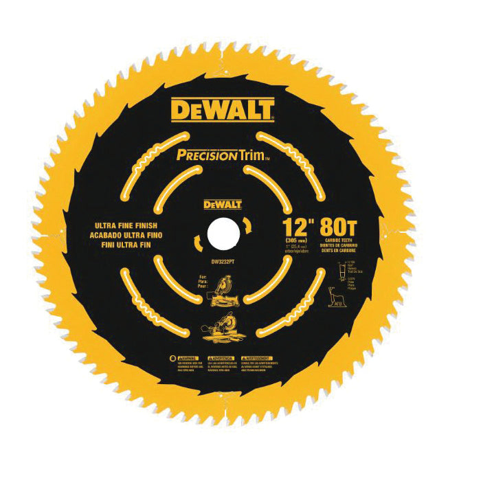 DeWALT® DW3232PT Circular Saw Blade, 12 in Dia x 0.079 in THK, 1 in Arbor, Carbide Blade, 80 Teeth