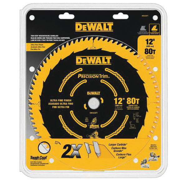 DeWALT® DW3232PT Circular Saw Blade, 12 in Dia x 0.079 in THK, 1 in Arbor, Carbide Blade, 80 Teeth