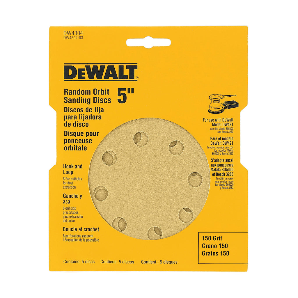 DeWALT® DW4312 Hook and Loop Disc, 5 in Dia, 150 Grit, Very Fine Grade, Aluminum Oxide Abrasive, Paper Backing