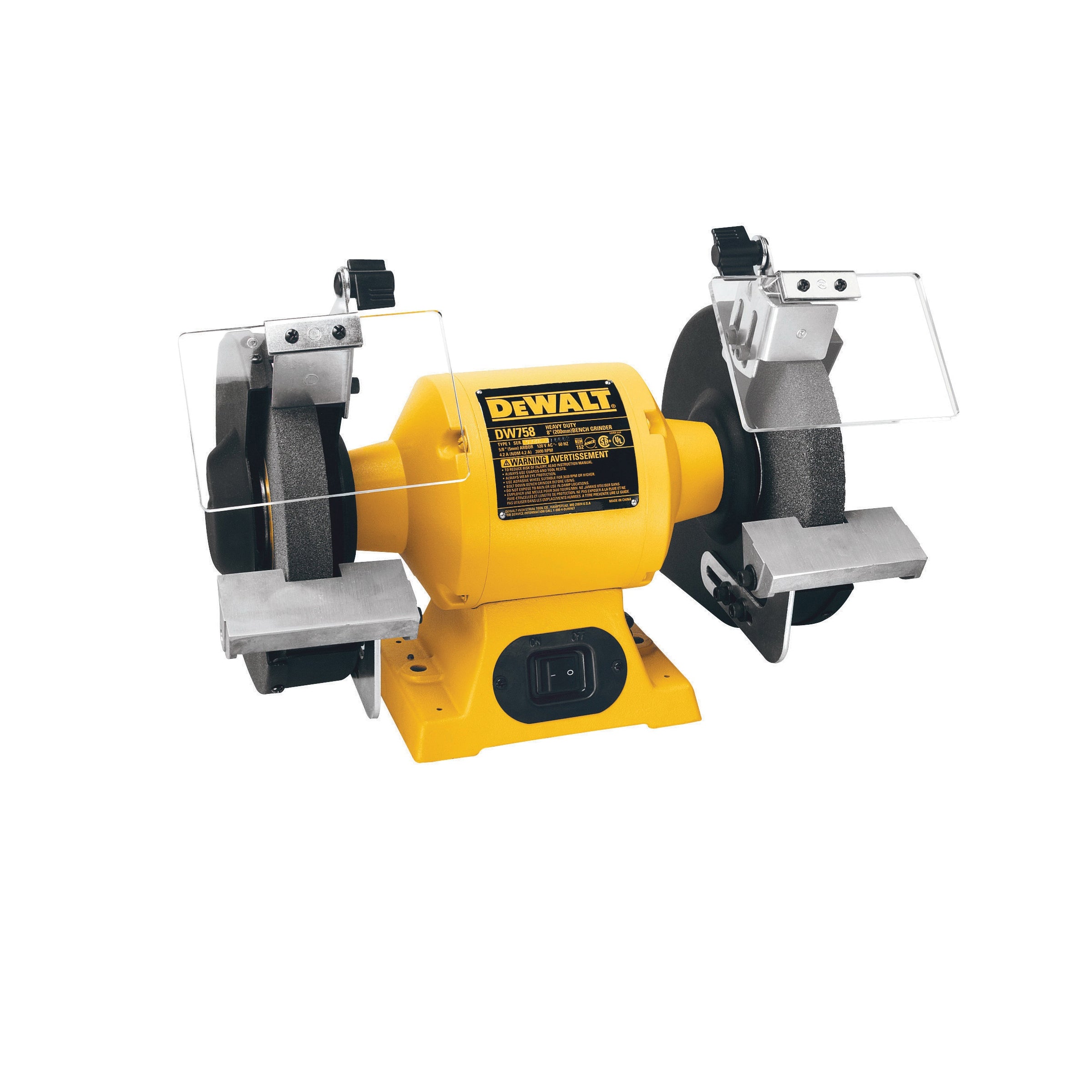 DeWALT® DW756 Heavy Duty Bench Grinder, 6 in Dia x 3/4 in W Wheel, 1/2 in, 3450 rpm, 5/8 hp