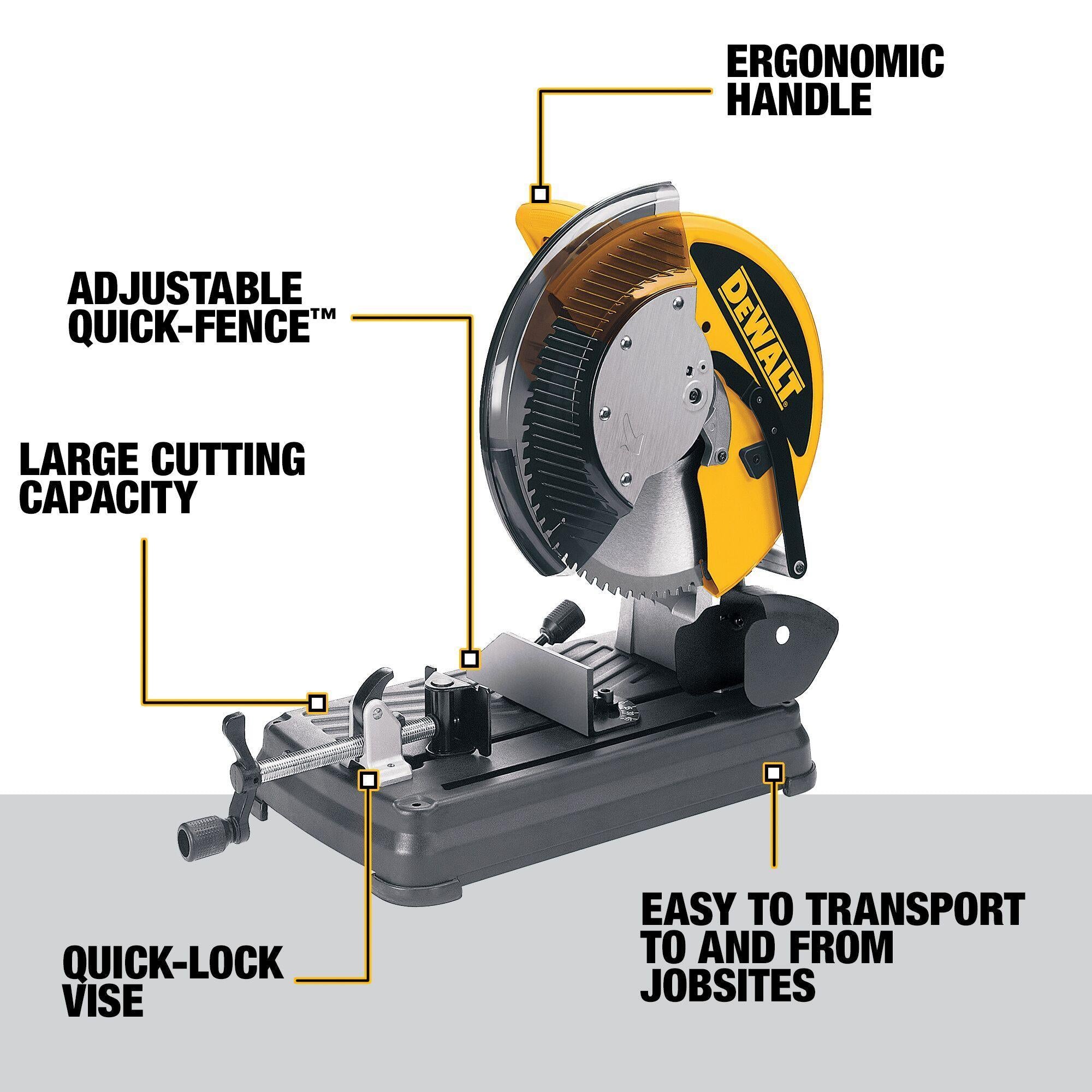 DeWALT® DW872 Benchtop/Stand Heavy Duty Multi-Cutter Saw, 14 in Blade, 5-3/16 in Round, 6-1/2 x 4-1/2 in Rectangular Cutting