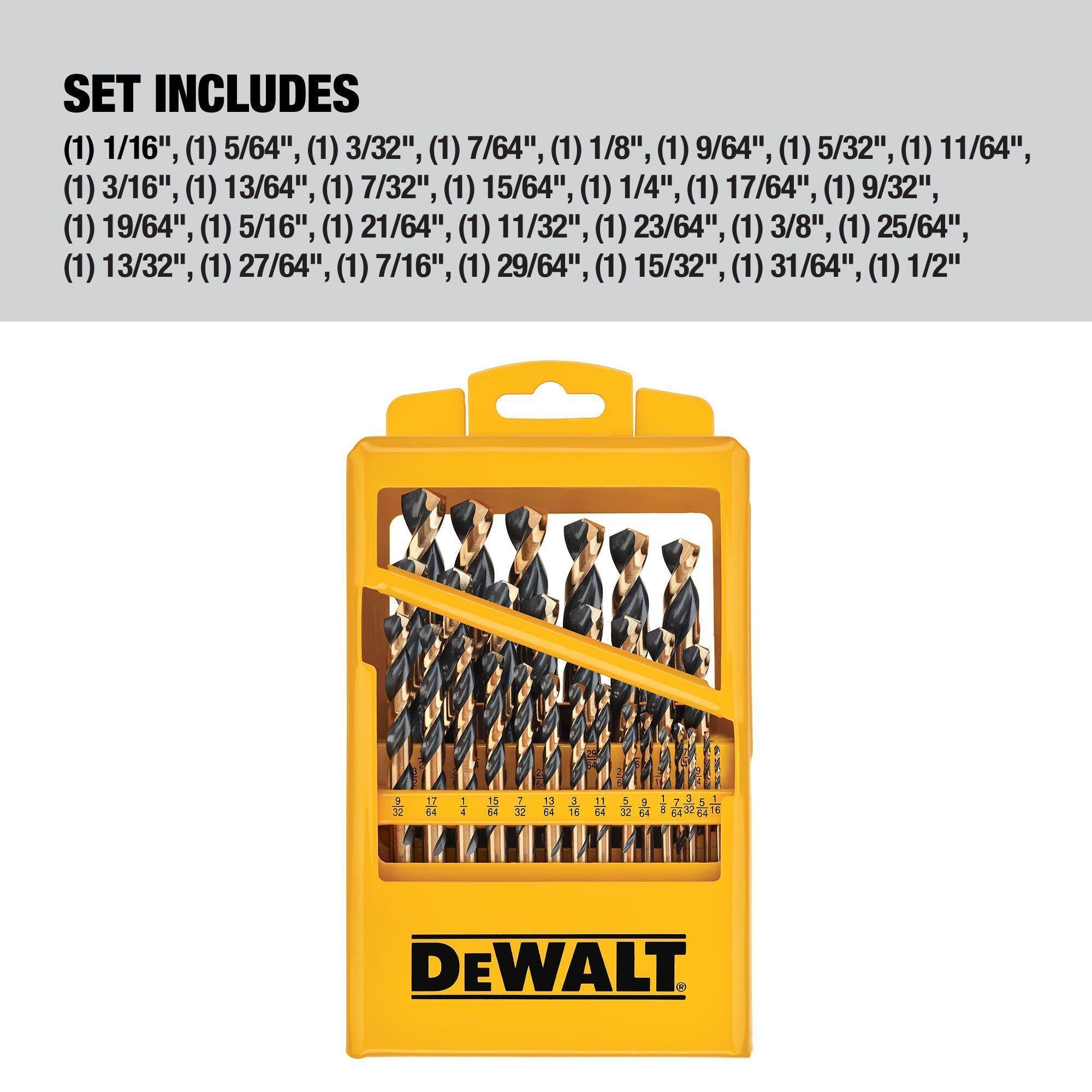 DeWALT® DWA1189 Drill Bit Set, 135 deg Drill Point Angle, 29 Pieces, HSS, Black Oxide