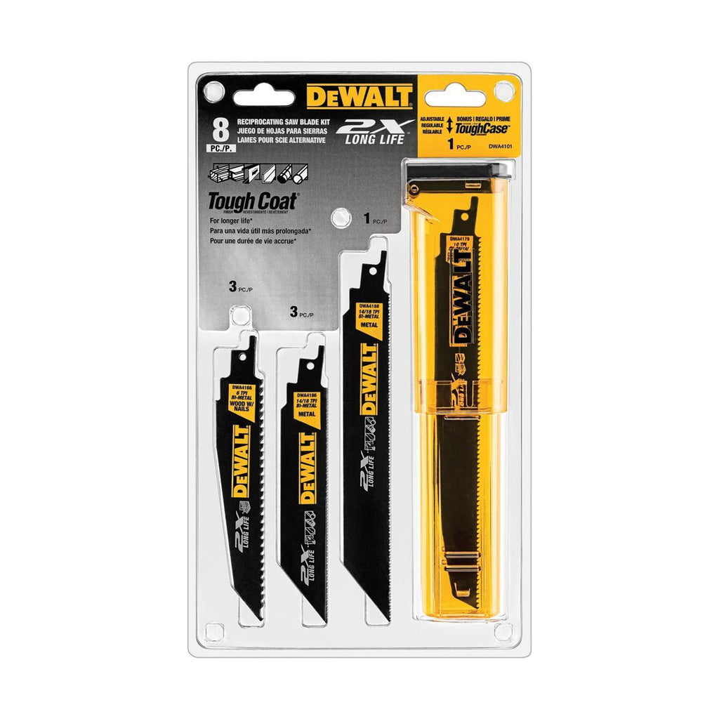 DeWALT® DWA4101 8-Piece Reciprocating Saw Blade Set, 1 in W, Bi-Metal/High Speed Steel Body, Universal/Toothed Edge Tang