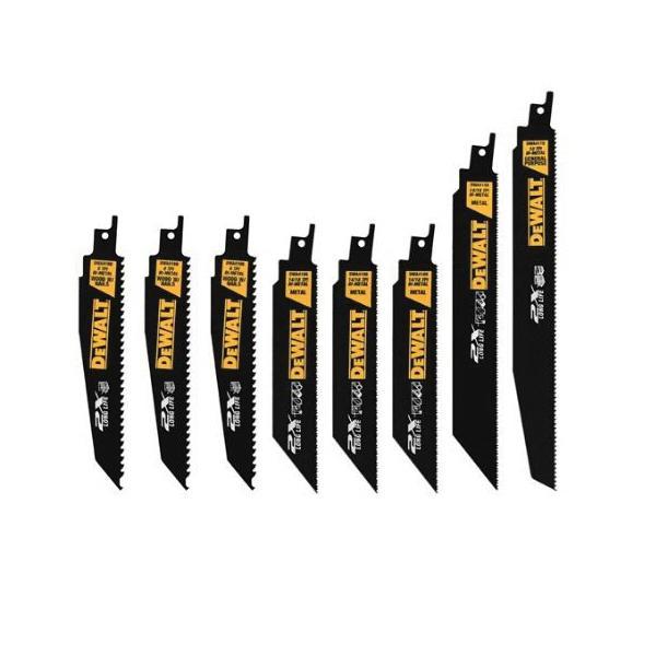 DeWALT® DWA4101 8-Piece Reciprocating Saw Blade Set, 1 in W, Bi-Metal/High Speed Steel Body, Universal/Toothed Edge Tang