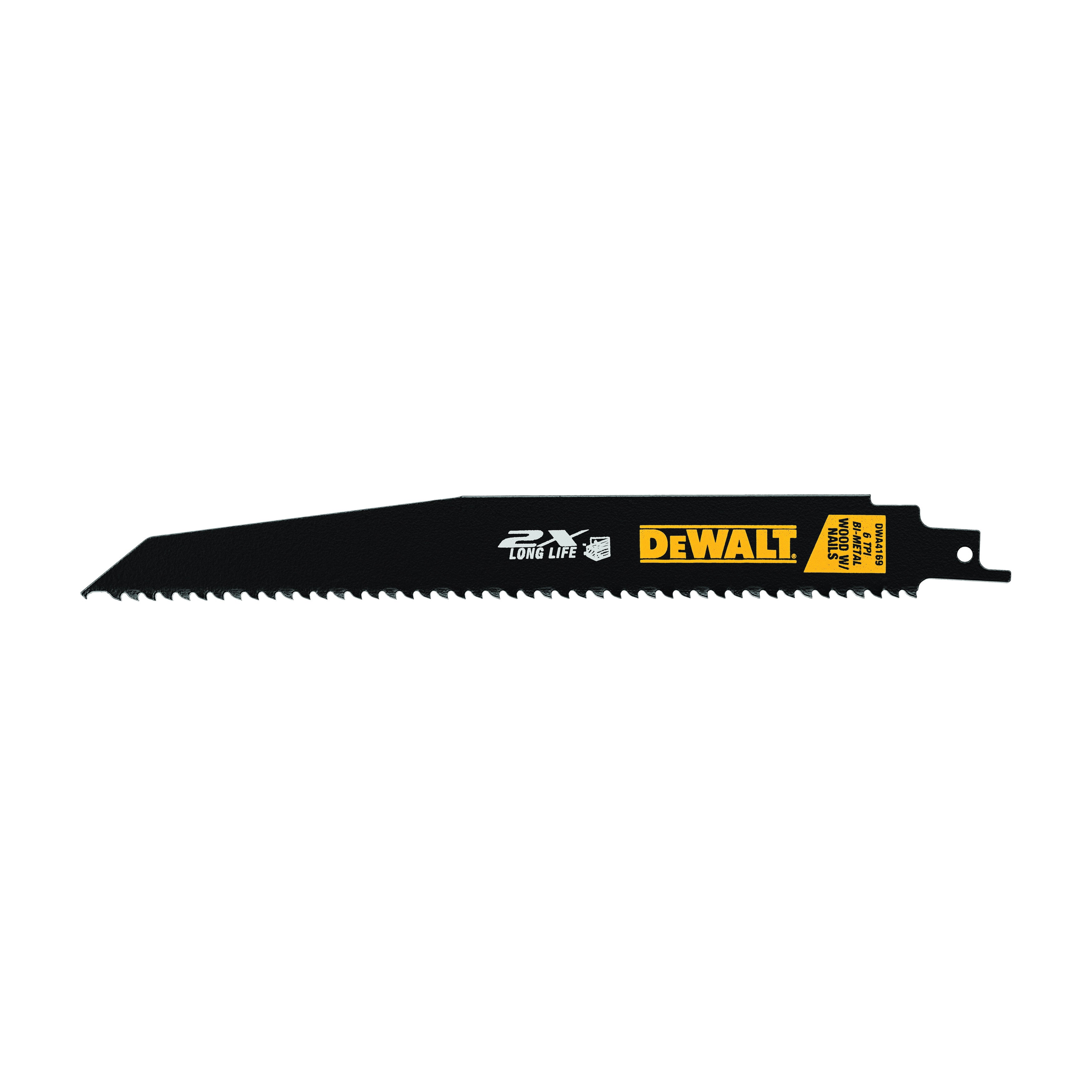 DeWALT® DWA4169 2X™ Tapered Back Reciprocating Saw Blade, 9 in L x 1 in W, 6 TPI, HSS Body, Universal/Toothed Edge Tang
