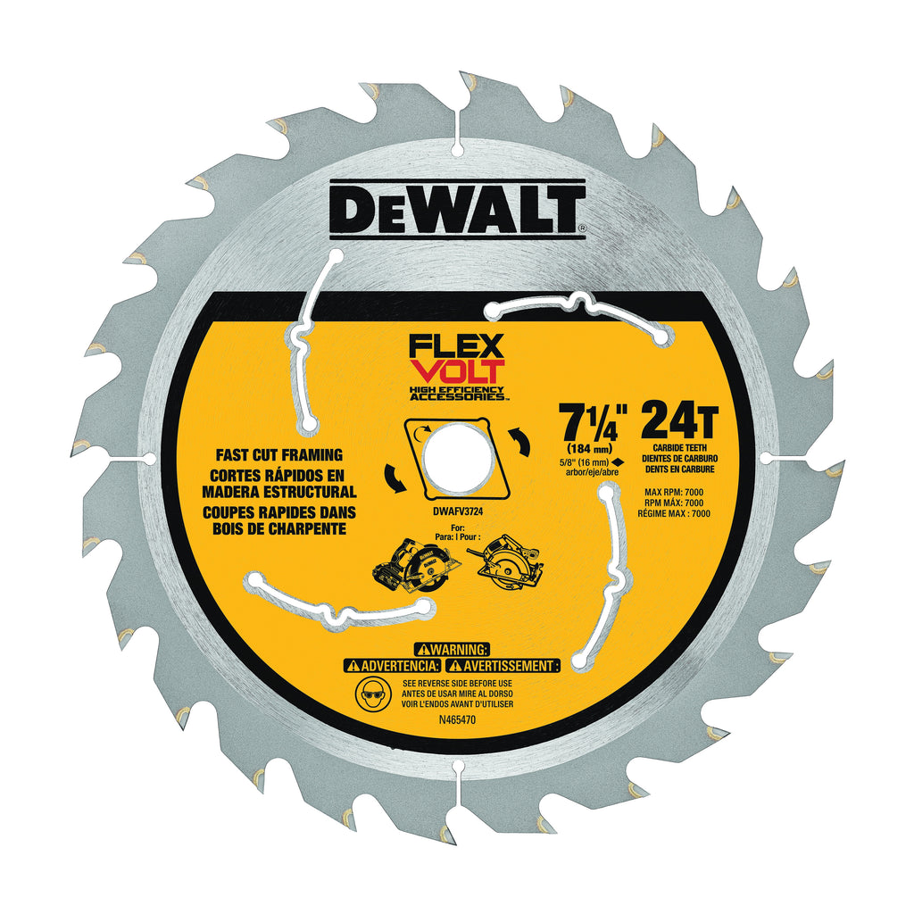DeWALT® FLEXVOLT™ DWAFV37243 FLEXVOLT™ Circular Saw Blade, 7-1/4 in Dia x 0.039 in THK, 5/8 in Arbor, 24 Teeth