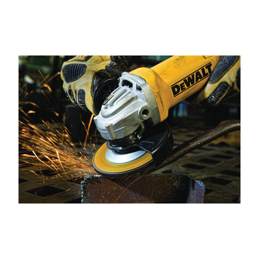 DeWALT® DWE402 Small Angle Grinder, 4-1/2 in Dia Wheel, 5/8-11 Arbor/Shank, 120 V AC, For Wheel: Quick-Change™, Yellow, Yes, Lock-On Paddle Switch
