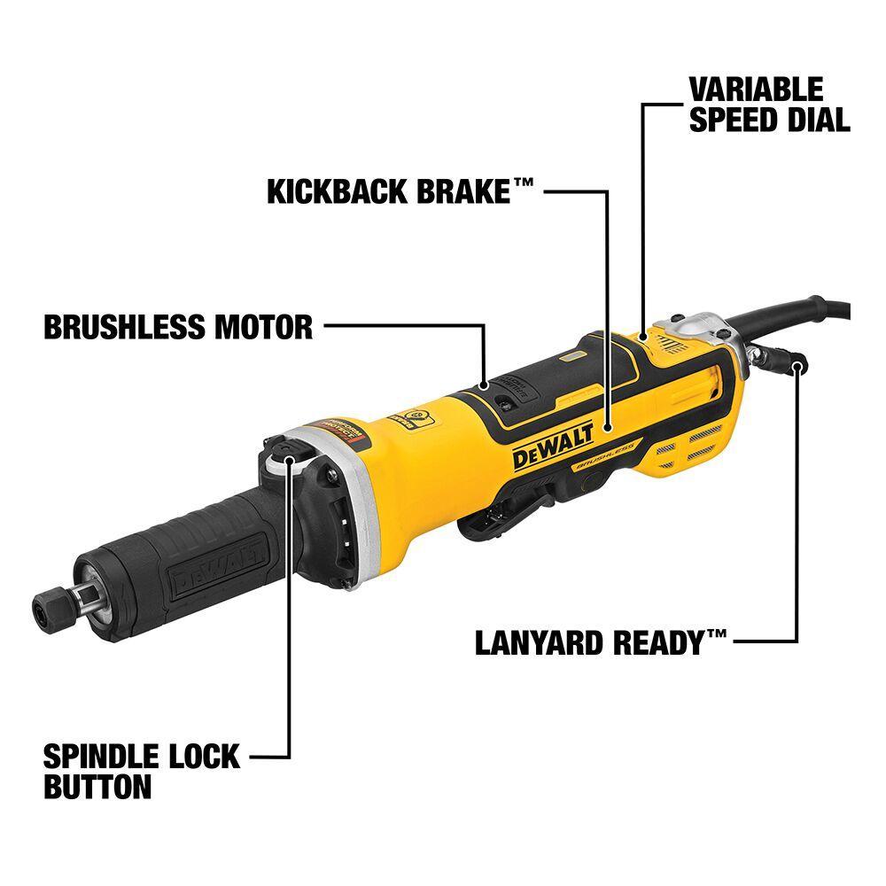 DeWALT® DWE4997NVS Brushless Corded Die Grinder, 2 in Dia Wheel, 7500 to 25000 rpm Speed, 120 V AC, Paddle Switch