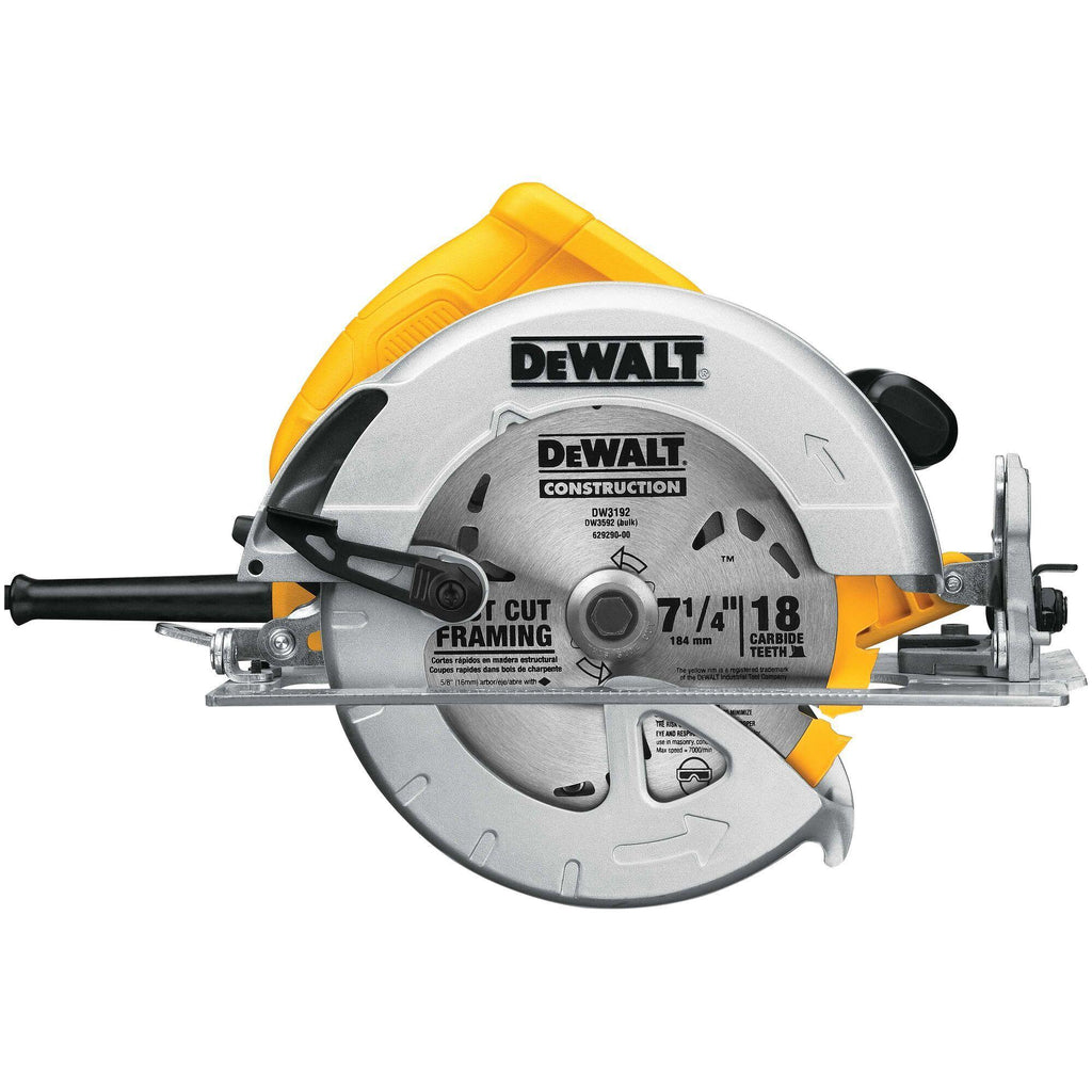 DeWALT® DWE575 Lightweight Next Generation Circular Saw, 7-1/4 in Dia Blade, 5/8 in Arbor/Shank, 1-7/8 in at 45 deg, 2-9/16 in 90 deg Cutting, Right Blade Side
