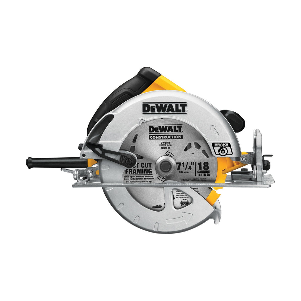 DeWALT® DWE575SB Lightweight Next Generation Circular Saw Kit, 7-1/4 in Dia Blade, 5/8 in Arbor/Shank, 1-7/8 in at 45 deg, 2-9/16 in 90 deg Cutting, Right Blade Side