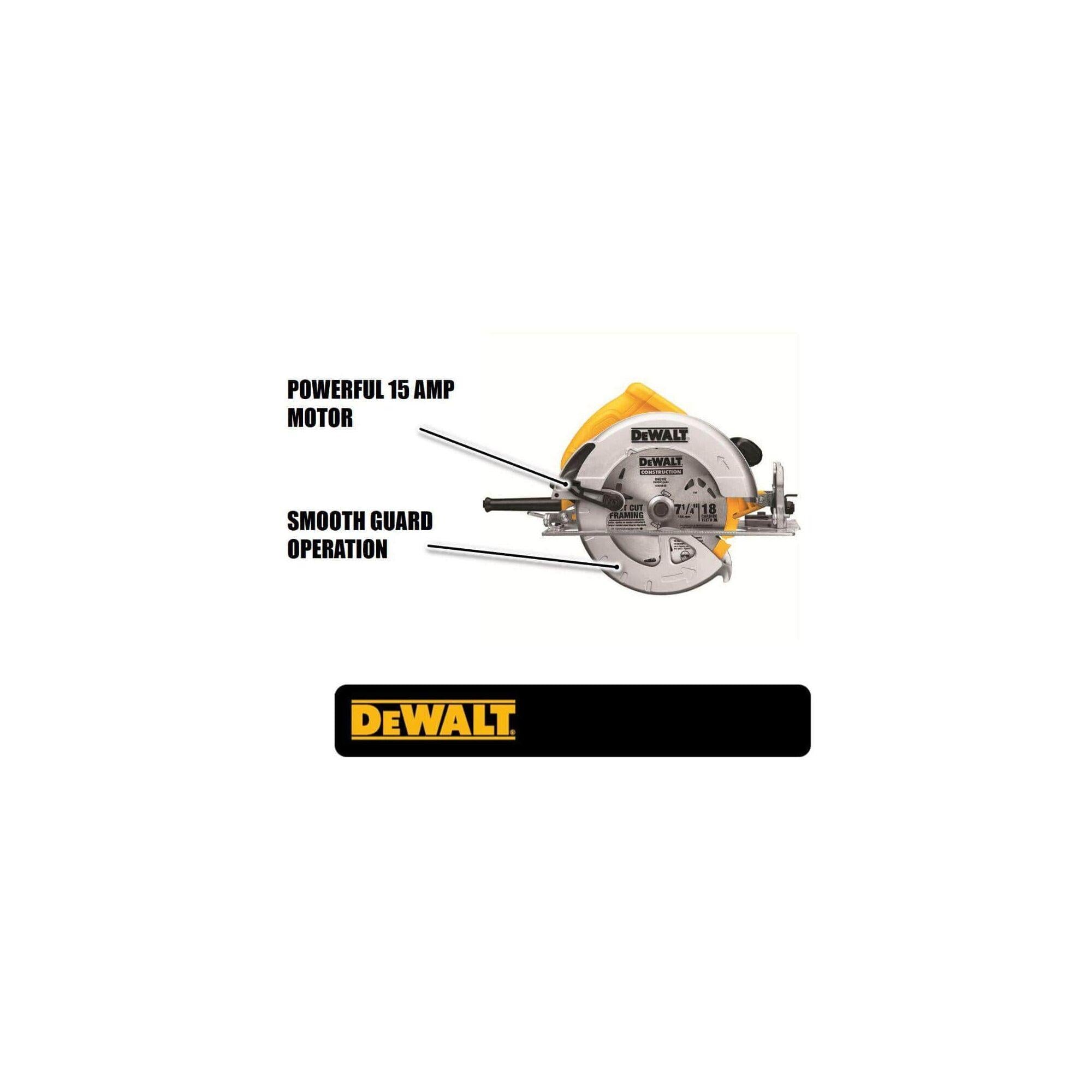 DeWALT® DWE575 Lightweight Next Generation Circular Saw, 7-1/4 in Dia Blade, 5/8 in Arbor/Shank, 1-7/8 in at 45 deg, 2-9/16 in 90 deg Cutting, Right Blade Side