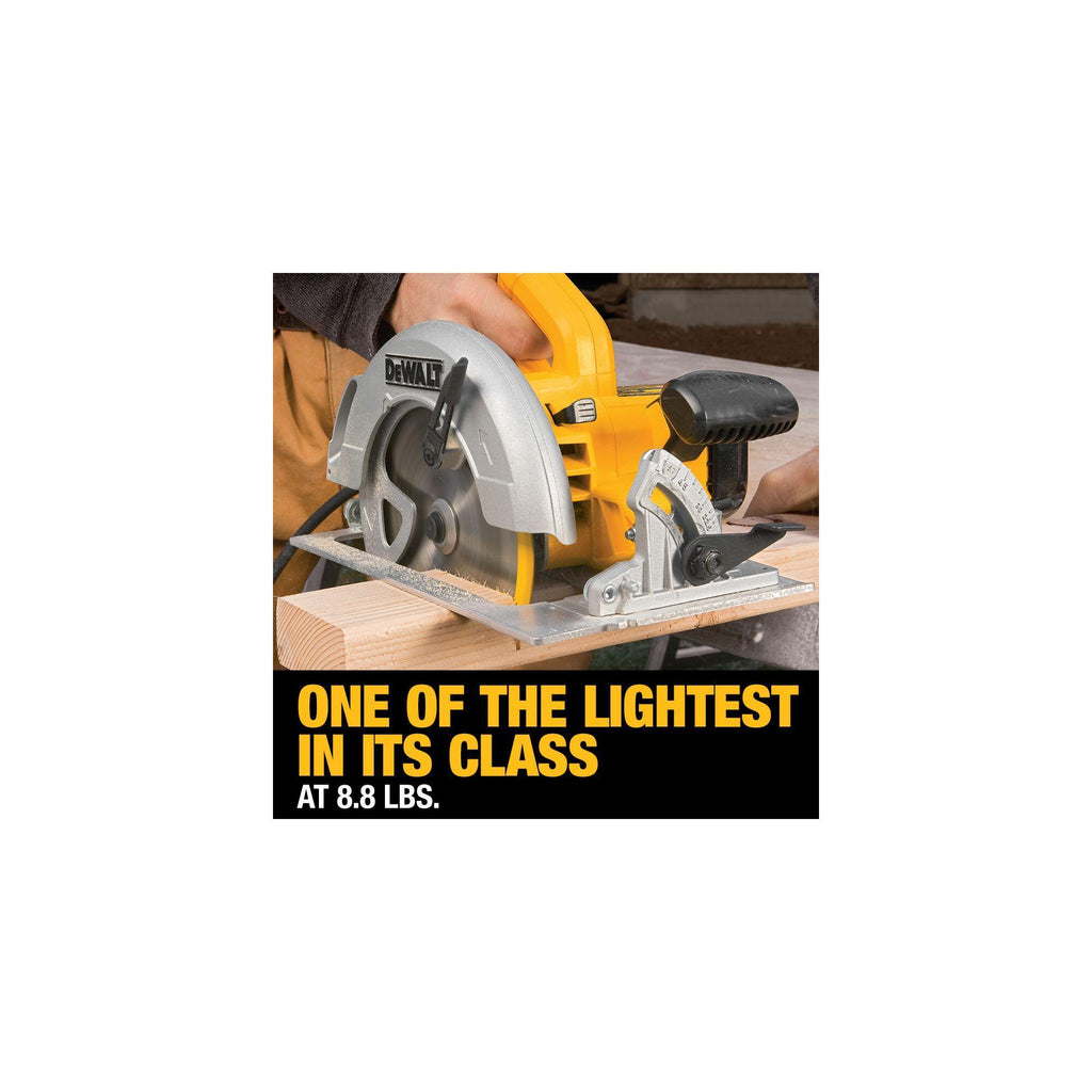 DeWALT® DWE575 Lightweight Next Generation Circular Saw, 7-1/4 in Dia Blade, 5/8 in Arbor/Shank, 1-7/8 in at 45 deg, 2-9/16 in 90 deg Cutting, Right Blade Side