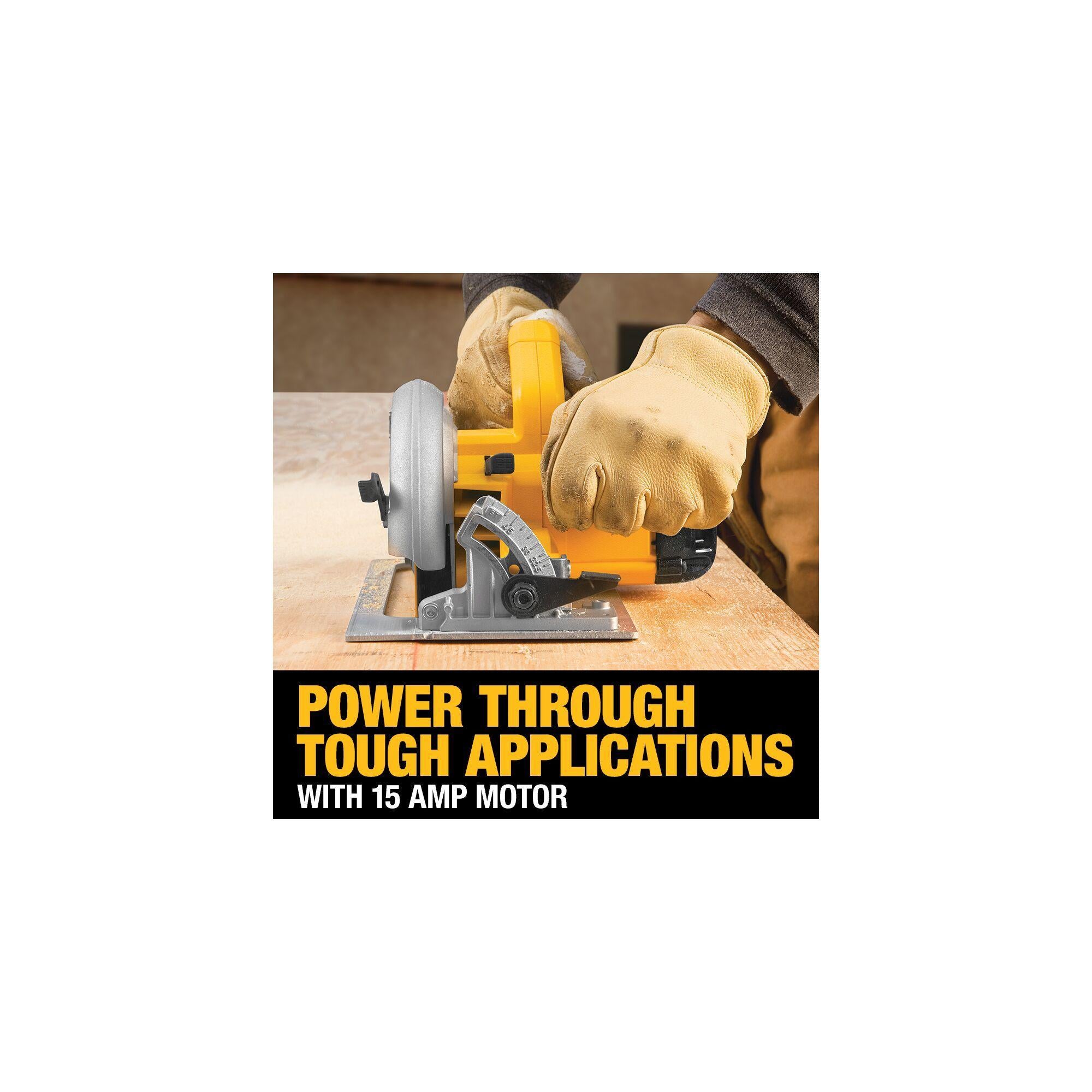 DeWALT® DWE575 Lightweight Next Generation Circular Saw, 7-1/4 in Dia Blade, 5/8 in Arbor/Shank, 1-7/8 in at 45 deg, 2-9/16 in 90 deg Cutting, Right Blade Side