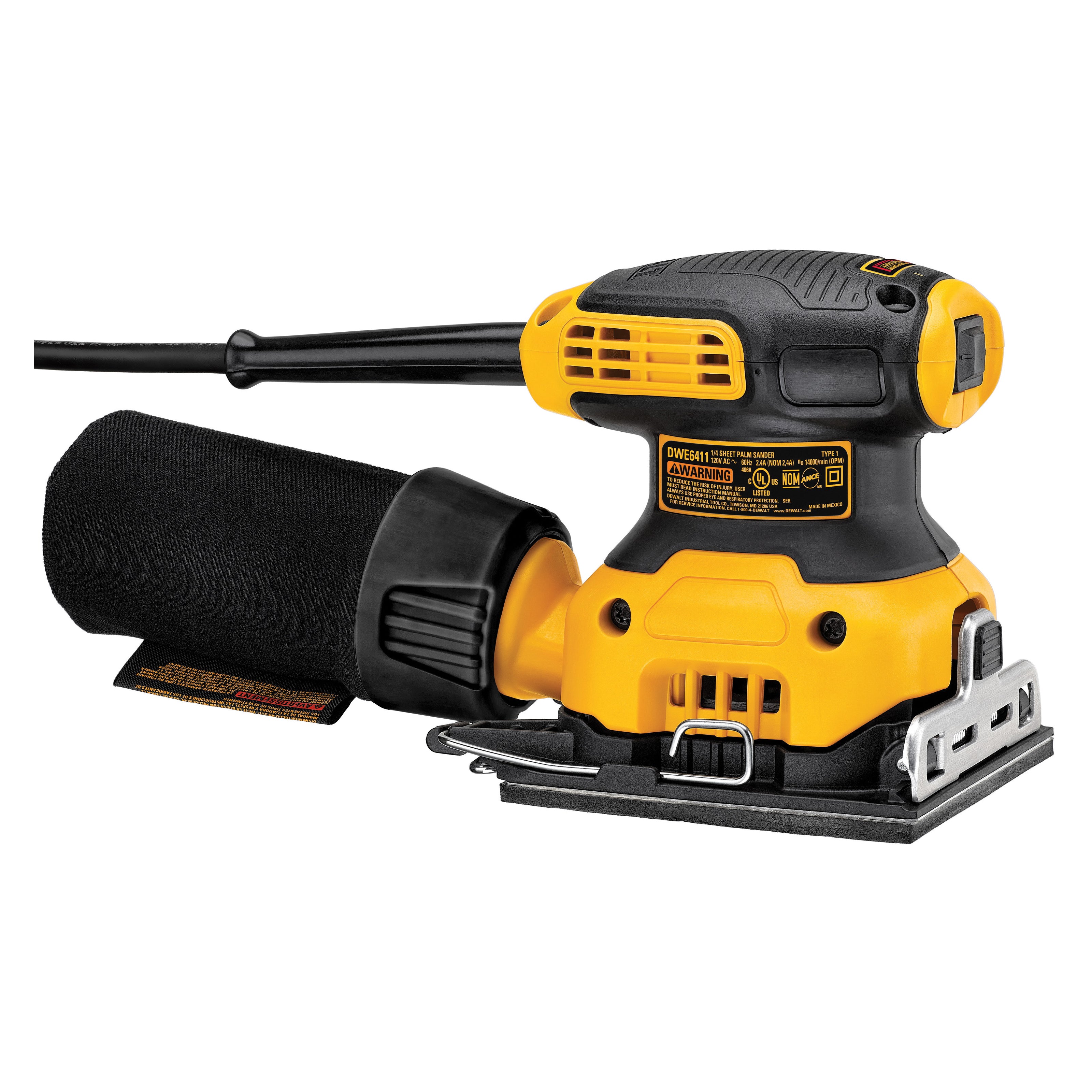 DeWALT® DWE6411K Single Speed Orbital Sander Kit, 1/4 in, 14000 opm Speed