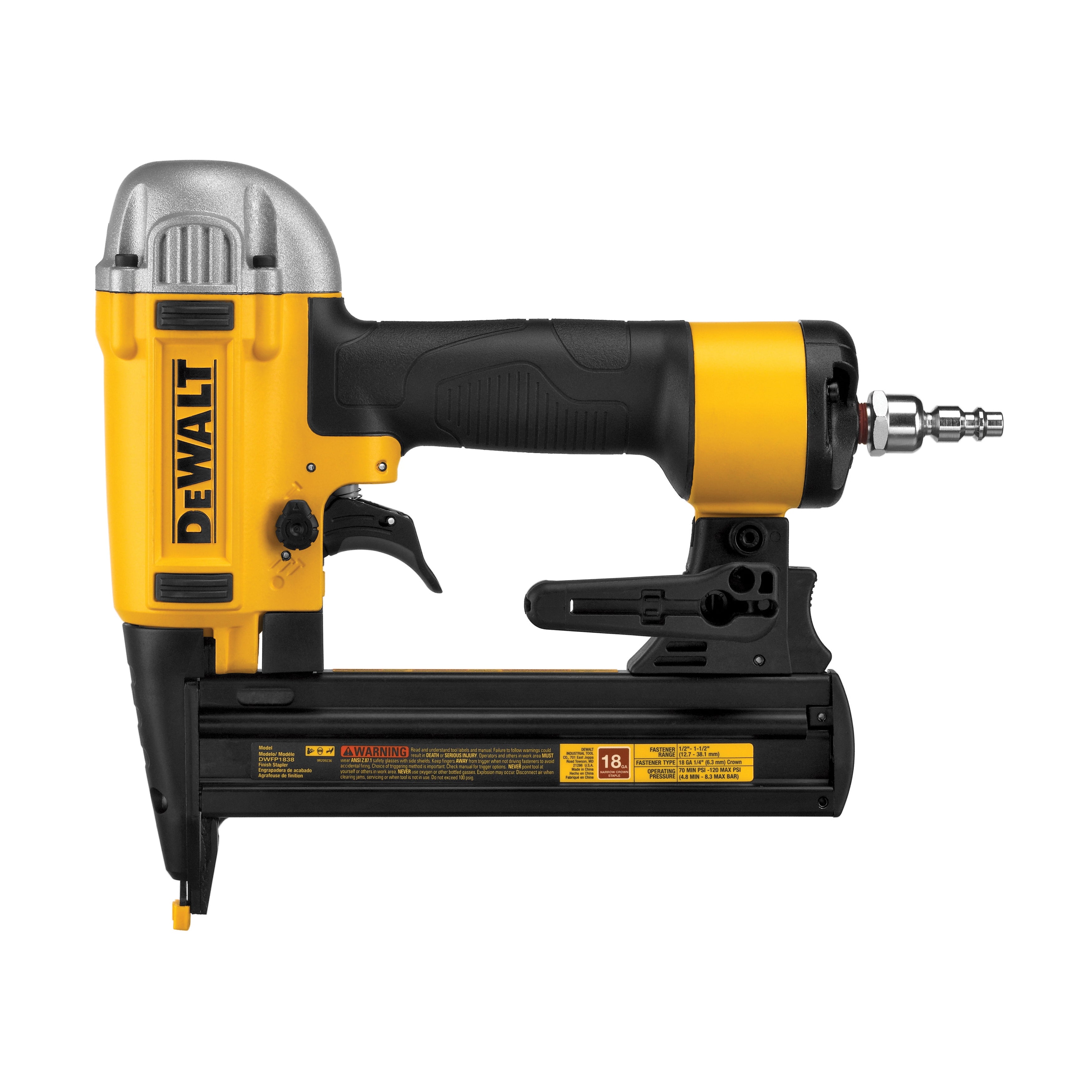 DeWALT® DWFP1838 Straight Angle Air Stapler, 1/4 in Crown, 100 Staple, 70 to 120 psi