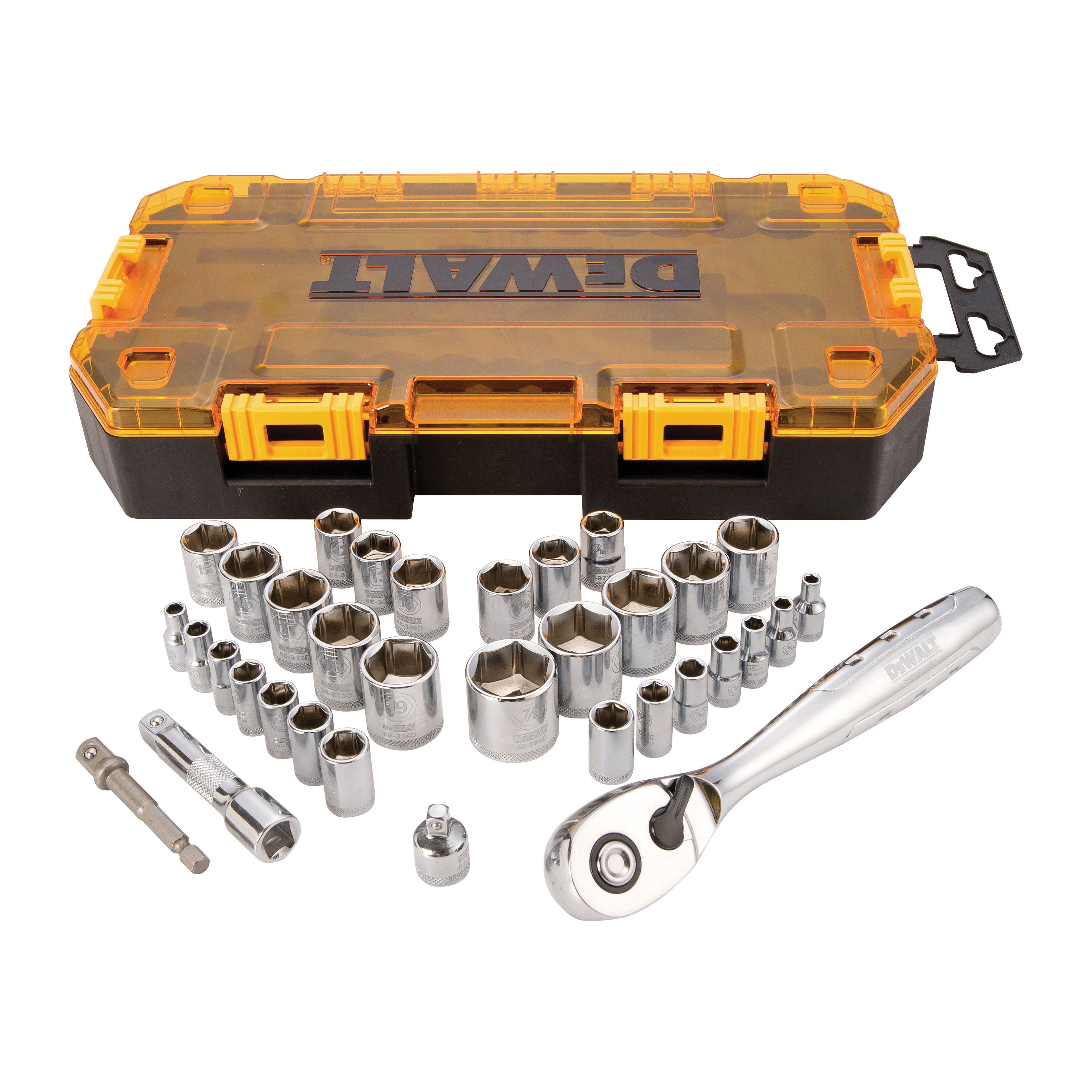 DeWALT® DWMT73804 Socket Set, 6 Points, 1/4 in, 3/8 in Drive, 34 Pieces