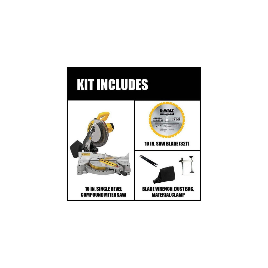 DeWALT® DWS713 Electric Single Bevel Compound Miter Saw, 10 in Dia Blade, 5/8 in, 1 in Arbor/Shank, 50 deg Left to 50 deg Right Miter, 48 deg Left to 3 deg Right Bevel