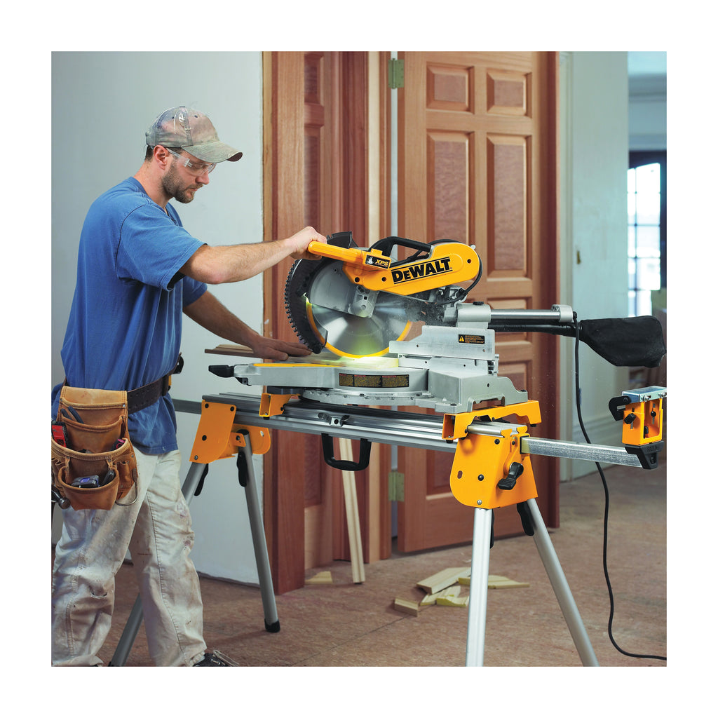 DeWALT® DWS780 Double Bevel Sliding Compound Miter Saw, 12 in Dia Blade, 5/8 in, 1 in Arbor/Shank, 4-1/2 in H x 9-1/2 in W at 45 deg, 4-1/2 in H x 13-3/4 in W at 90 deg Cutting, 50 to 60 deg Miter, 49 deg Bevel