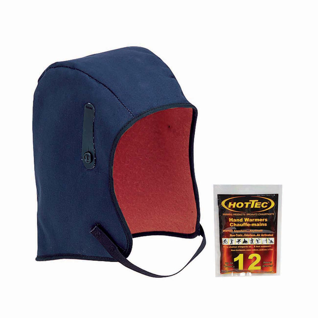 DenTec™ THERMO-HEAT™ GL4CHP Long Neck Hard Hat Winter Liner With Heat Pack Channels and 2 HOTTEC Warmers, Hook and Loop Closure, Cotton, Navy Blue