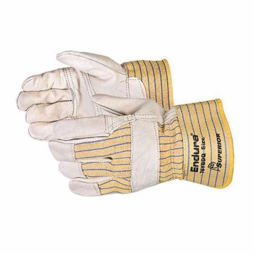 Superior Glove™ 76YBDQ-S Endura® Economy Grade General Purpose Gloves, Work, Grain Cowhide Leather Palm, Beige, Safety Cuff, Uncoated Coating, Resists: Abrasion, Cut, Oil, Puncture, Scrapes and Water, Absorbent Cotton Lining