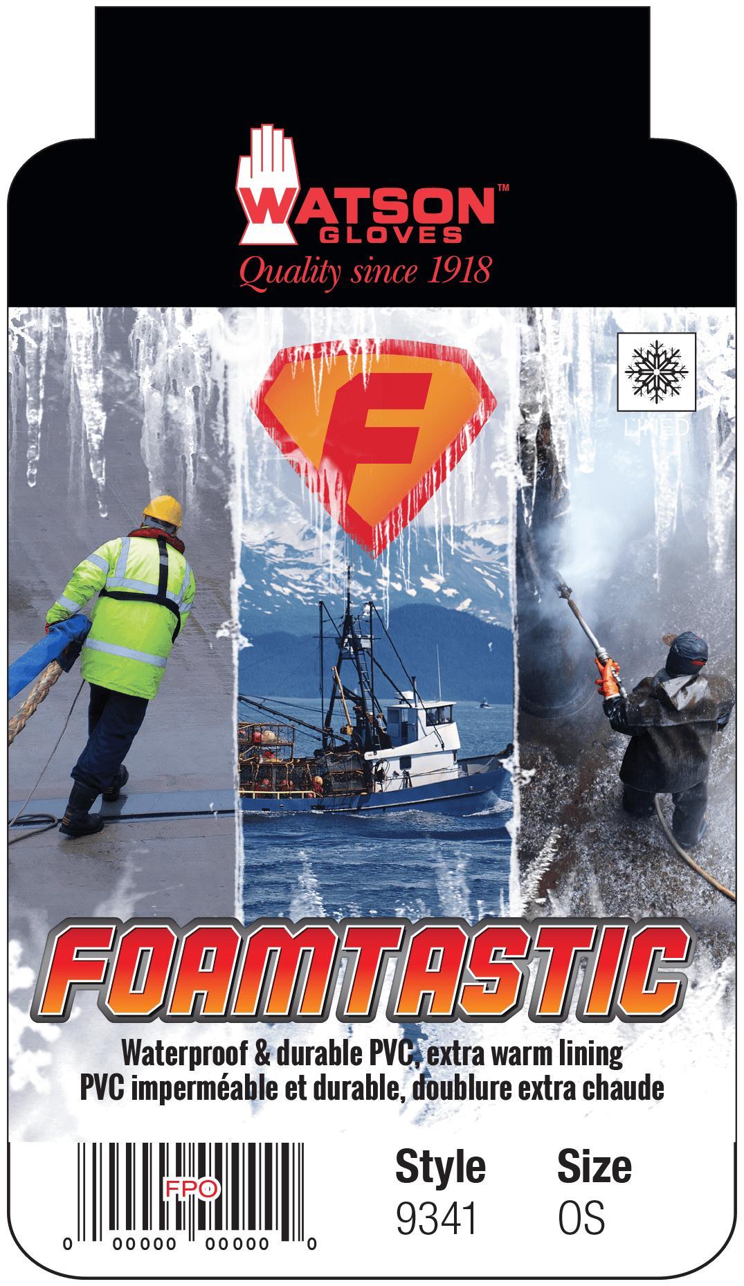 Foamtastic 9341 Dipped Chemical-Resistant Gloves, Universal, PVC, Hi-Viz Orange, Foam Lining, 12 in L, Resists: Chemical, Supported Support, Gauntlet Cuff