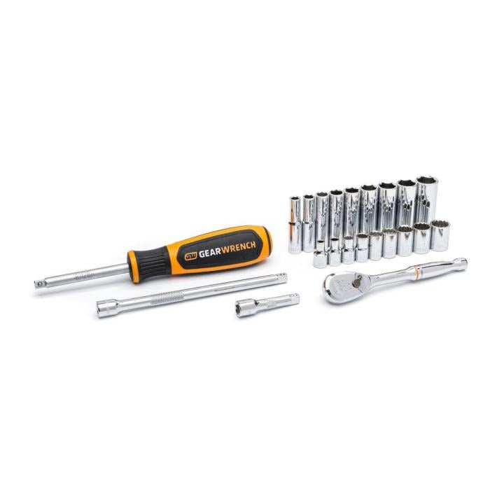 22 Piece 1/4" Drive 6 & 12 Point Standard and Deep Metric Mechanics Tool Set