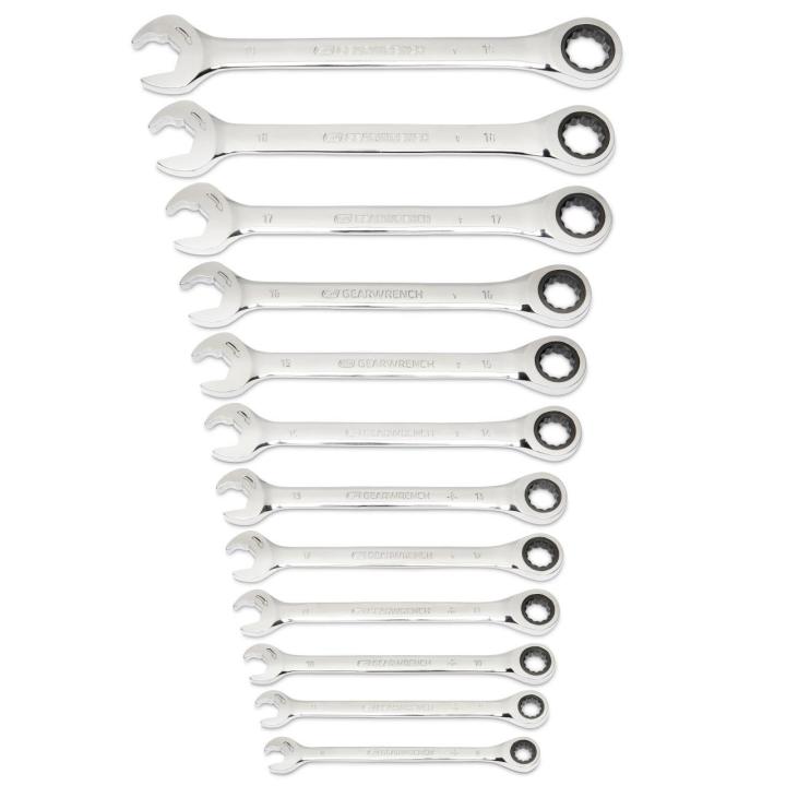 12 Piece 72-Tooth 12 Point Open End Ratcheting Metric Wrench Set