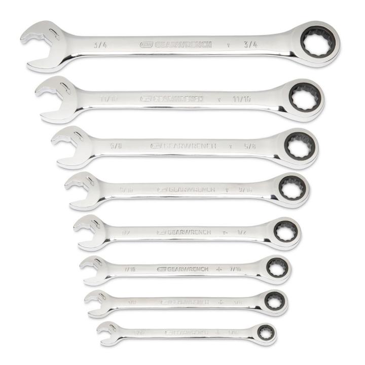 8 Piece 72-Tooth 12 Point Open End Ratcheting Combination SAE Wrench Set