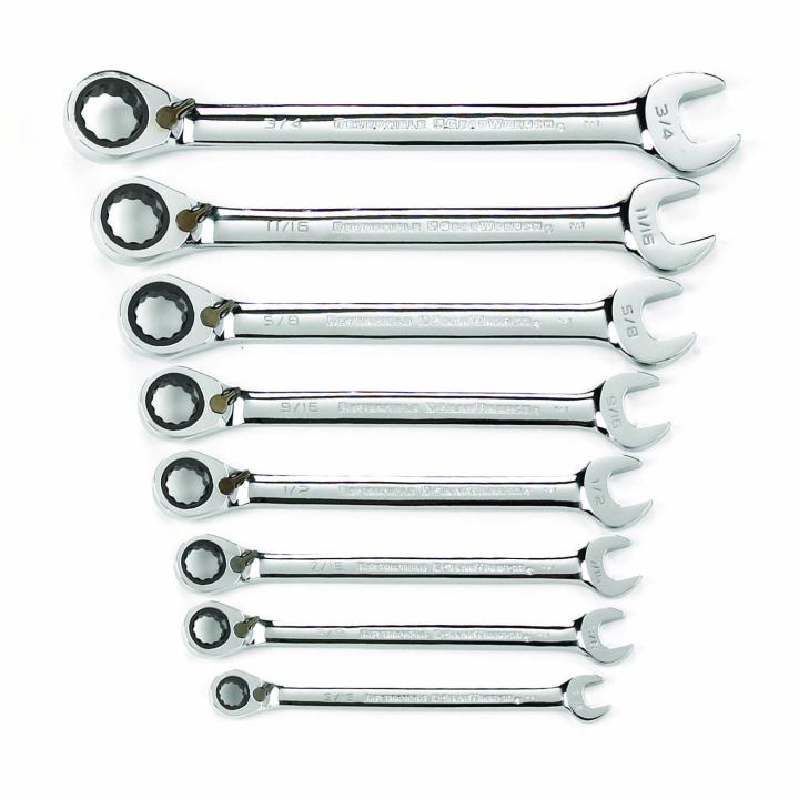 8 Piece 72-Tooth 12 Point Reversible Ratcheting Combination SAE Wrench Set