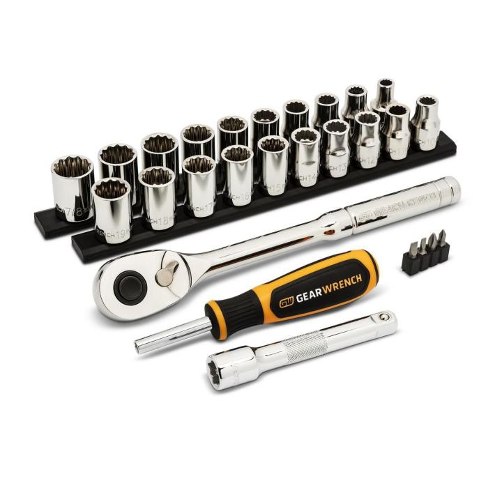 27 Piece 1/2" Drive 12 Point SAE/Metric Mechanics Hand Tool Set - Stellar Industrial